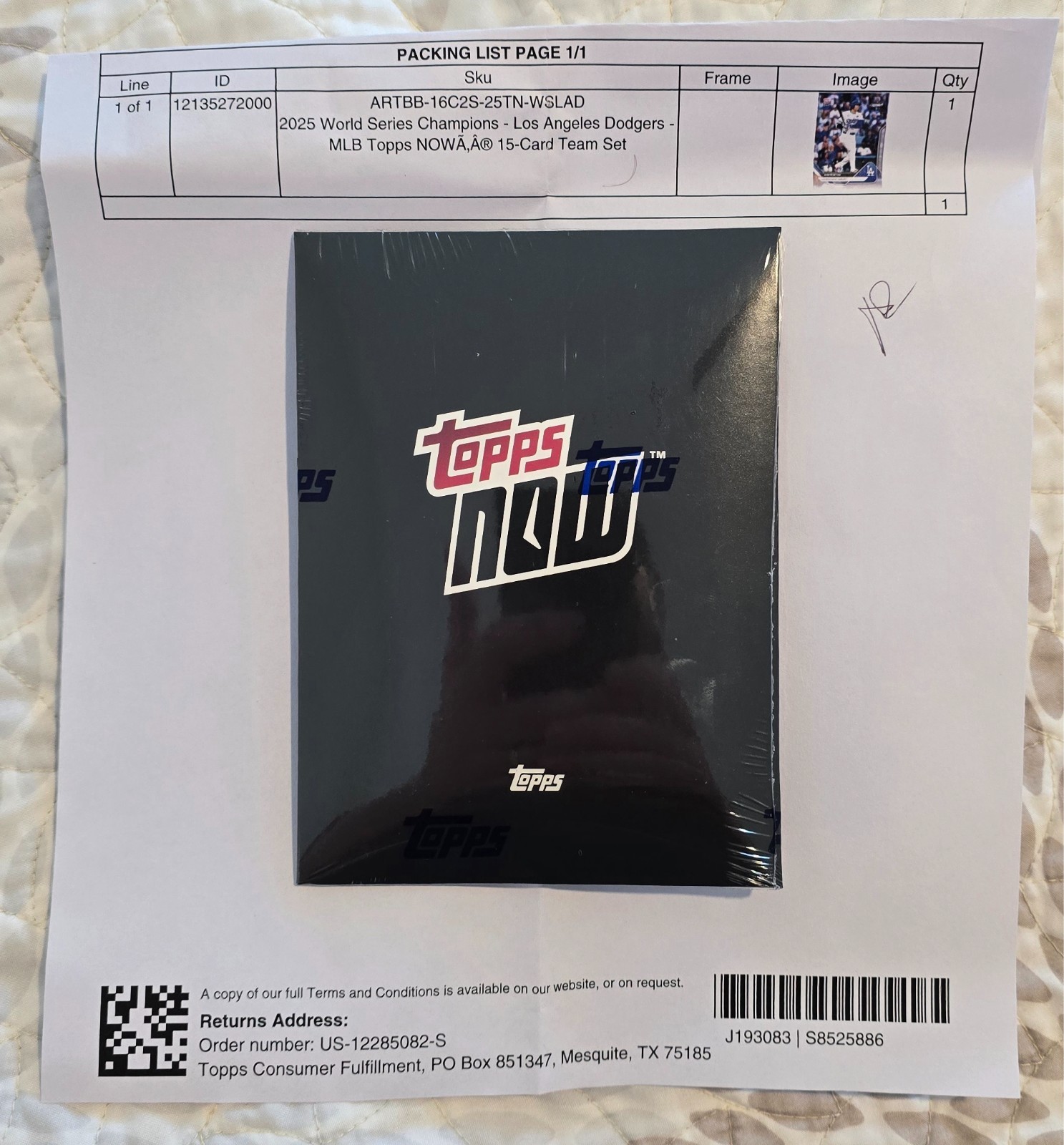 2025 Topps NOW World Series Champions Dodgers 15-Card Team Set + Chase SEALED