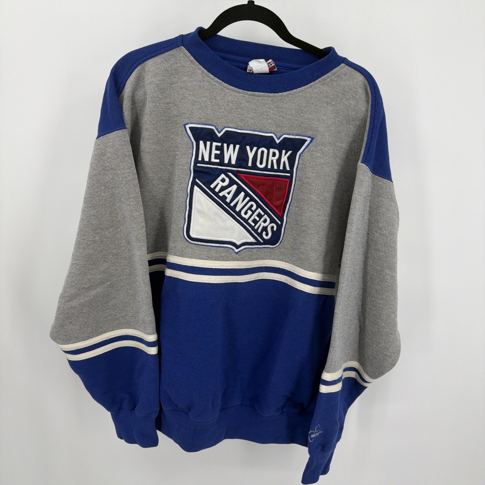 Vintage New York Rangers Hockey Sweater Blue Gray Large Crewneck NHL EUC