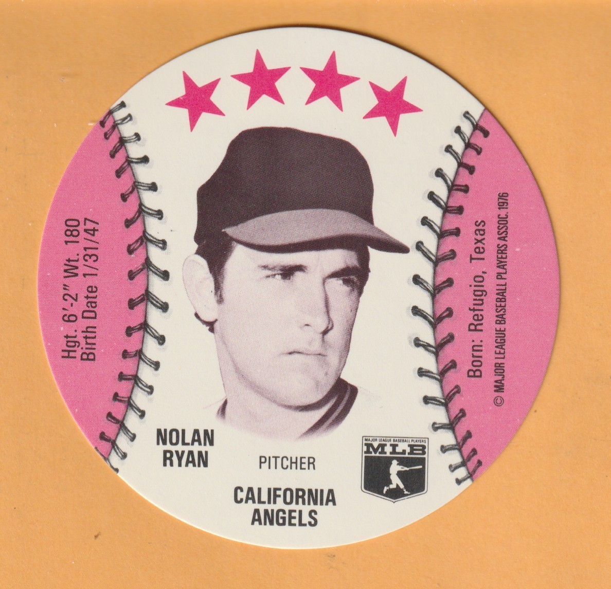 Nolan Ryan California Angels 1976 Isaly Discs #52 HOF Alvin Texas