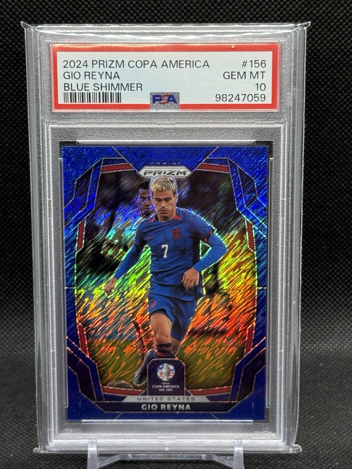 Gio Reyna 2024 Prizm Copa America Blue Shimmer FOTL Prizm /7 PSA 10 SSP USA