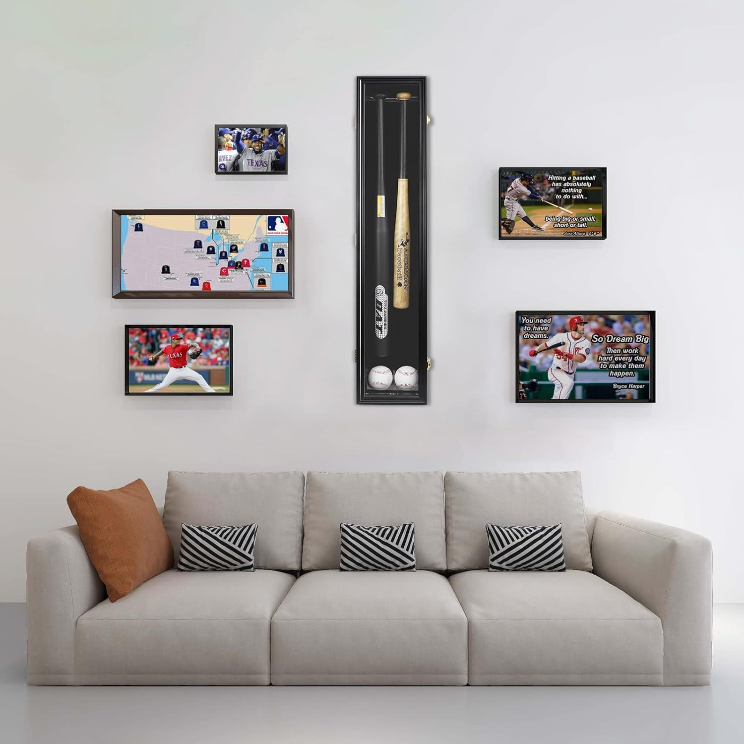 2 Baseball Bat Display Case Wooden Frame with Acrylic Transparent Door Holder Ra