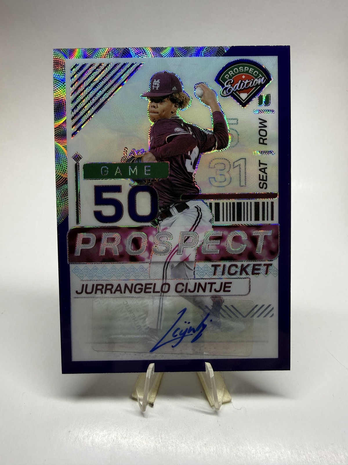 2024 Panini Prospect #188 Jurrangelo Cijntje Purple Scope Auto #/49 SN,AU