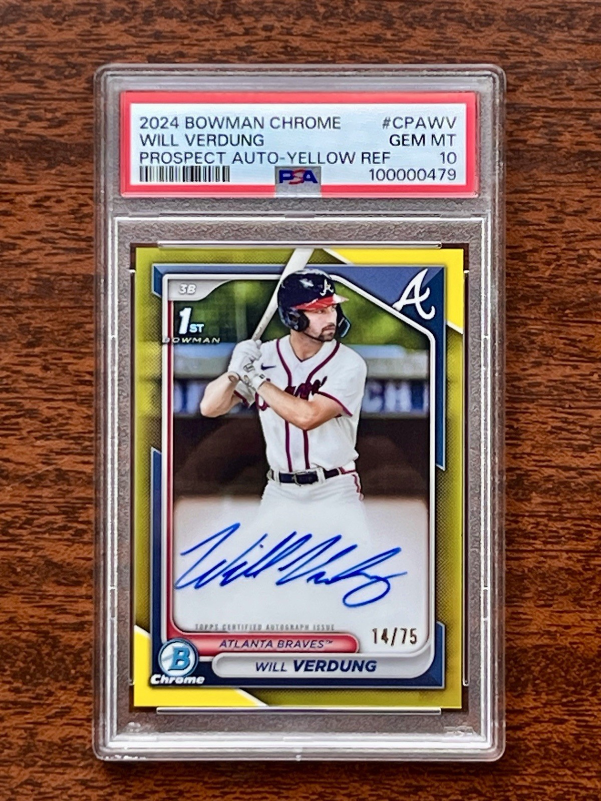 2024 Bowman Chrome Will Verdung 1st Auto Yellow Refractor /75 PSA 10 GEM MINT