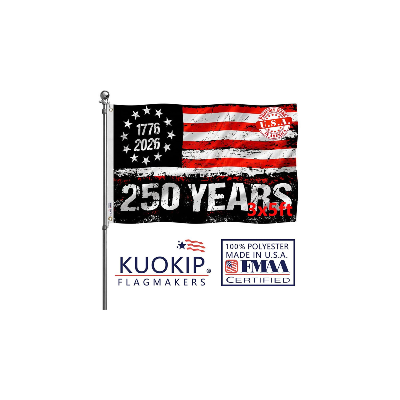 250th Anniversary Commemorative Flag 3×5 ft | Exclusive 3x5FT, Black
