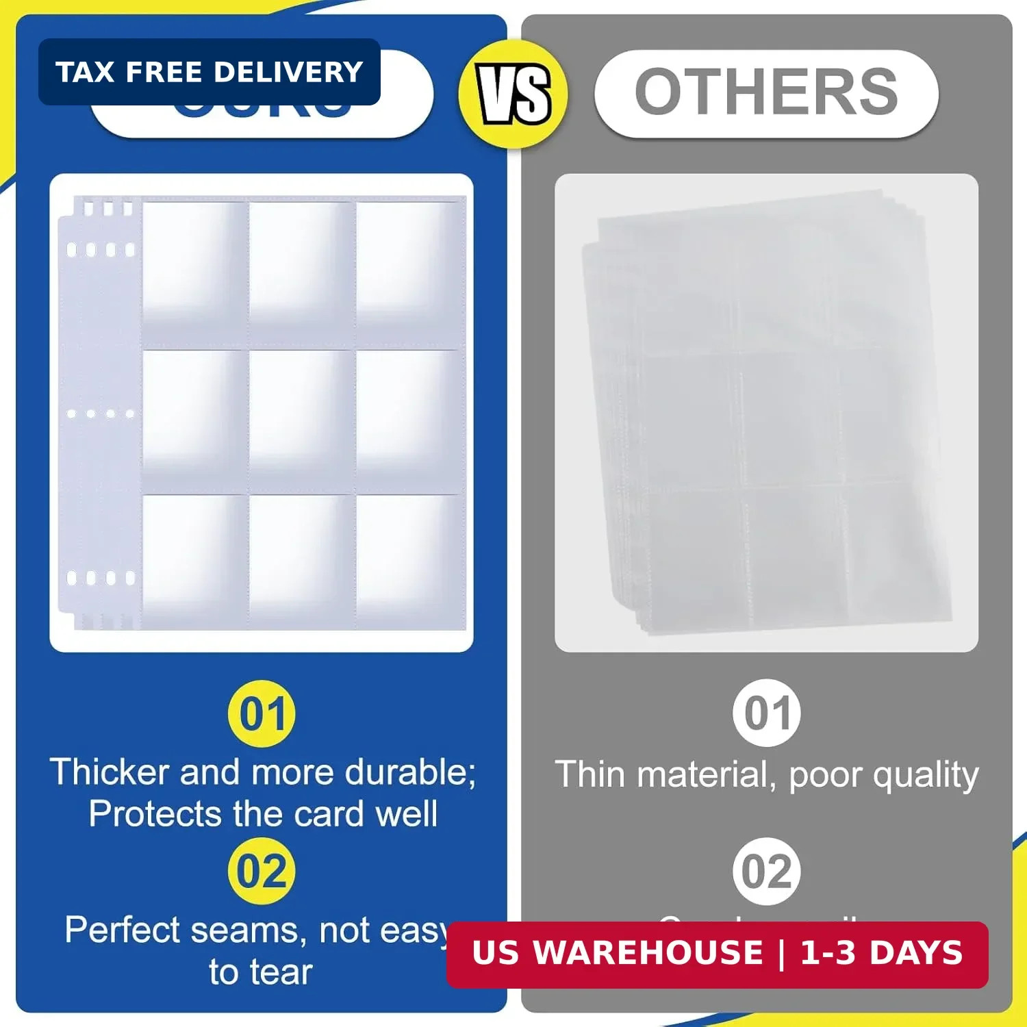 1080 Pockets Card Sleeves Binder Sheets, 9 Pocket Card Sleeves for 3 Ring Binder