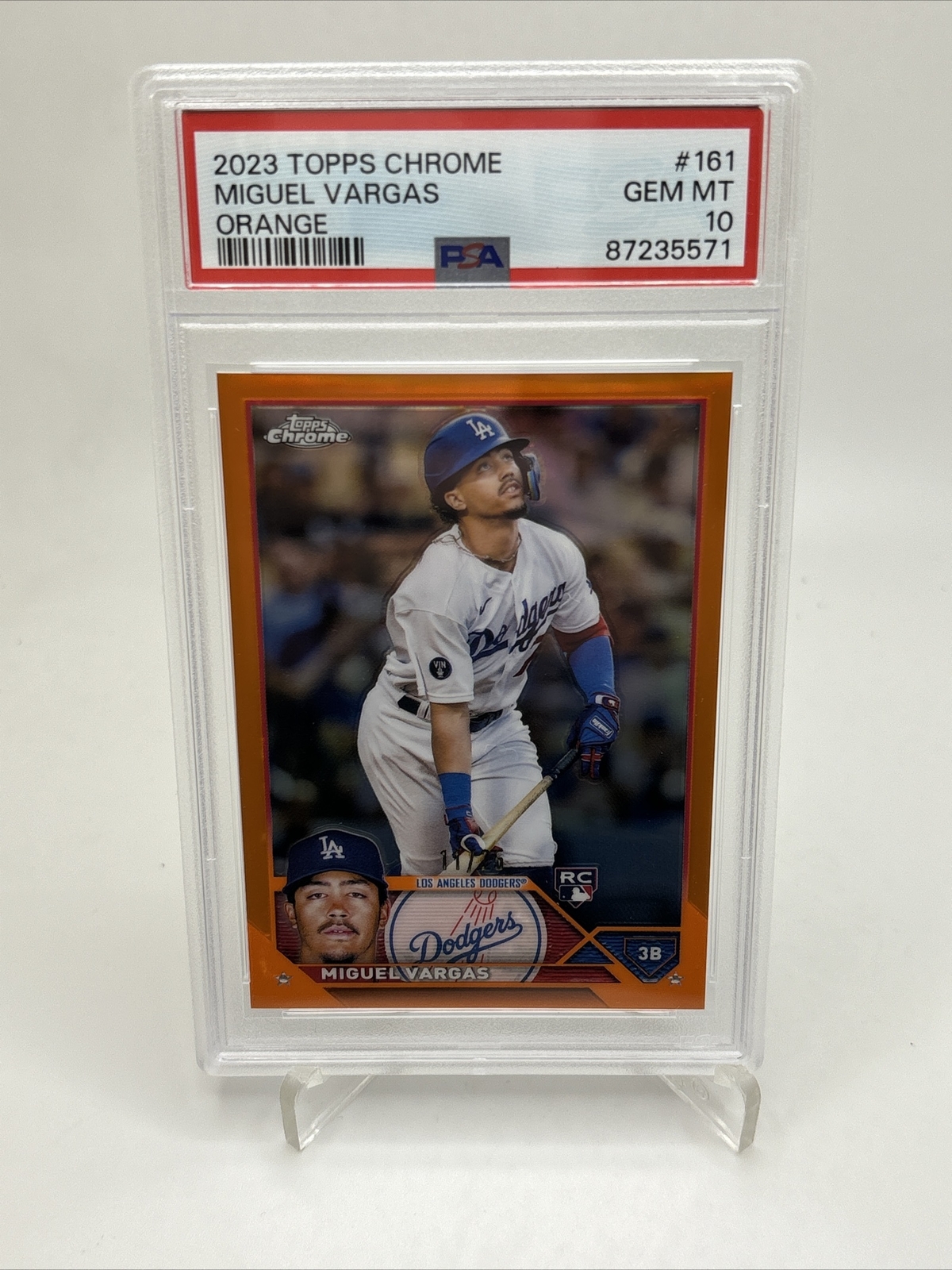 Miguel Vargas TOPPS CHROME ROOKIE REFRACTOR SP ORANGE /25 RC PSA 10
