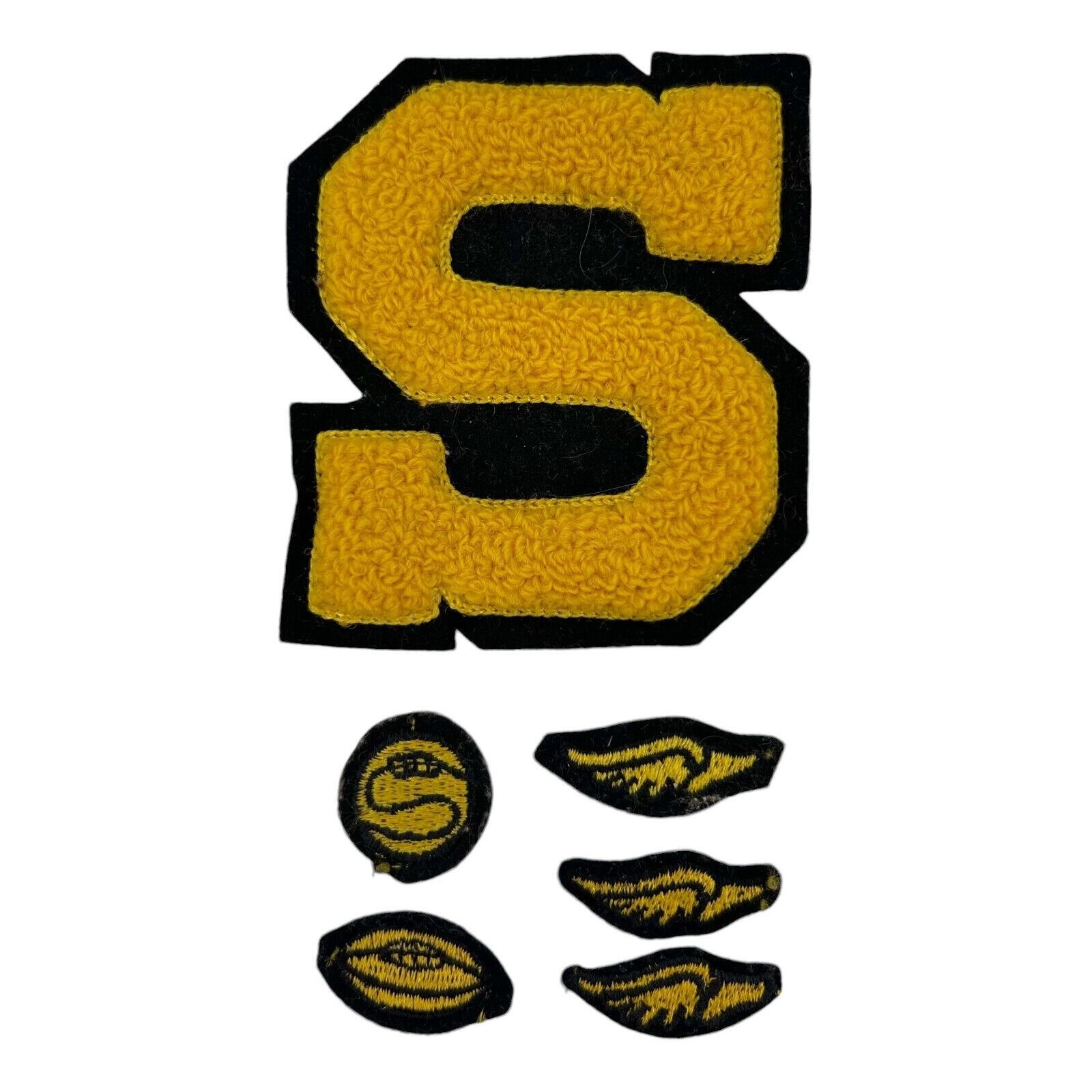 Vintage Varsity Letter S Patch High School Yellow Outlined In Black 4″ X 3.5″