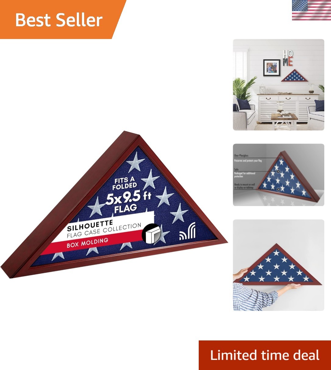 5×9.5′ Veteran Burial Flag Display Case – Mahogany – Stylish & Protective Design
