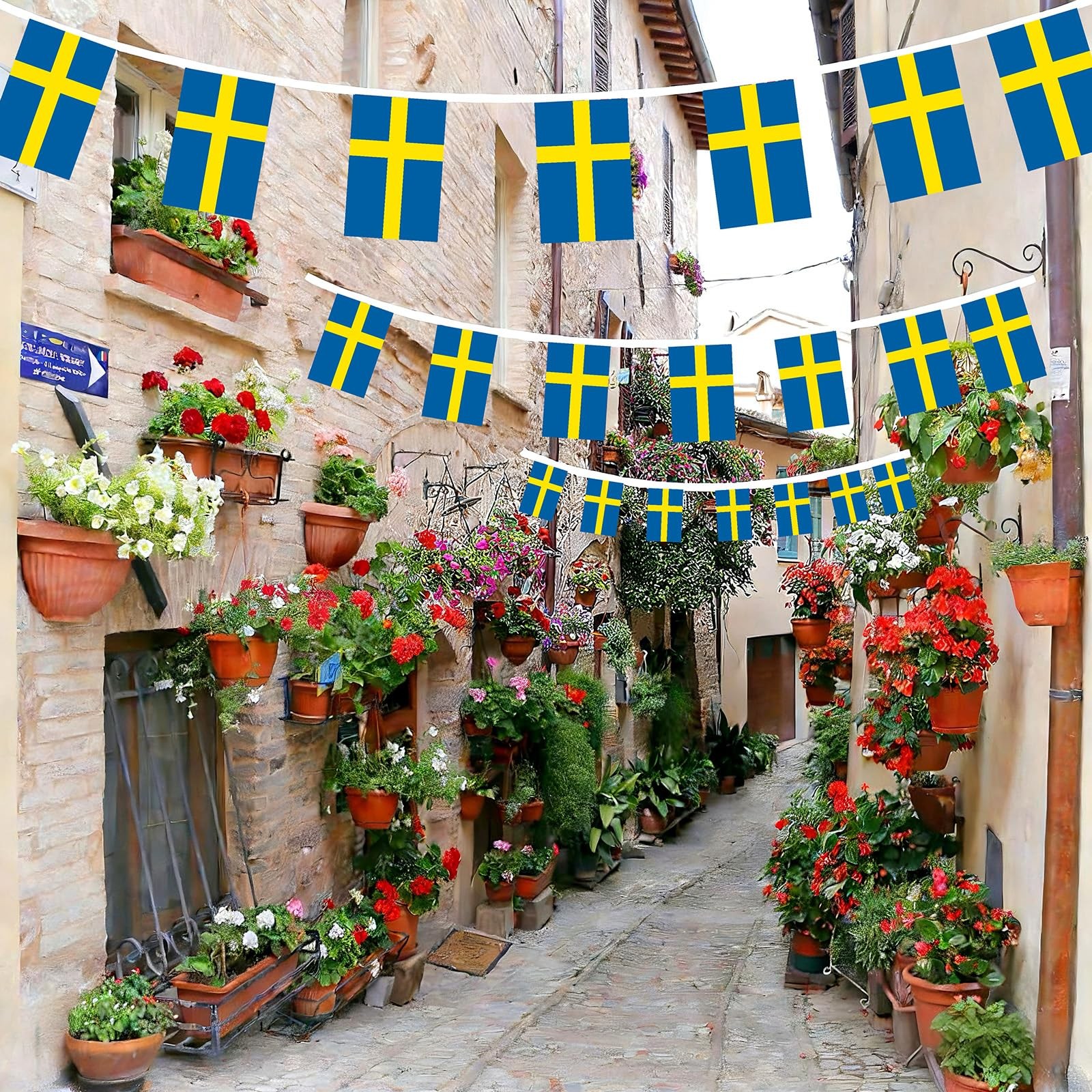 AhfuLife 30 Pcs Sweden String Flags for National 5.51×8.26 in-30 Pcs,
