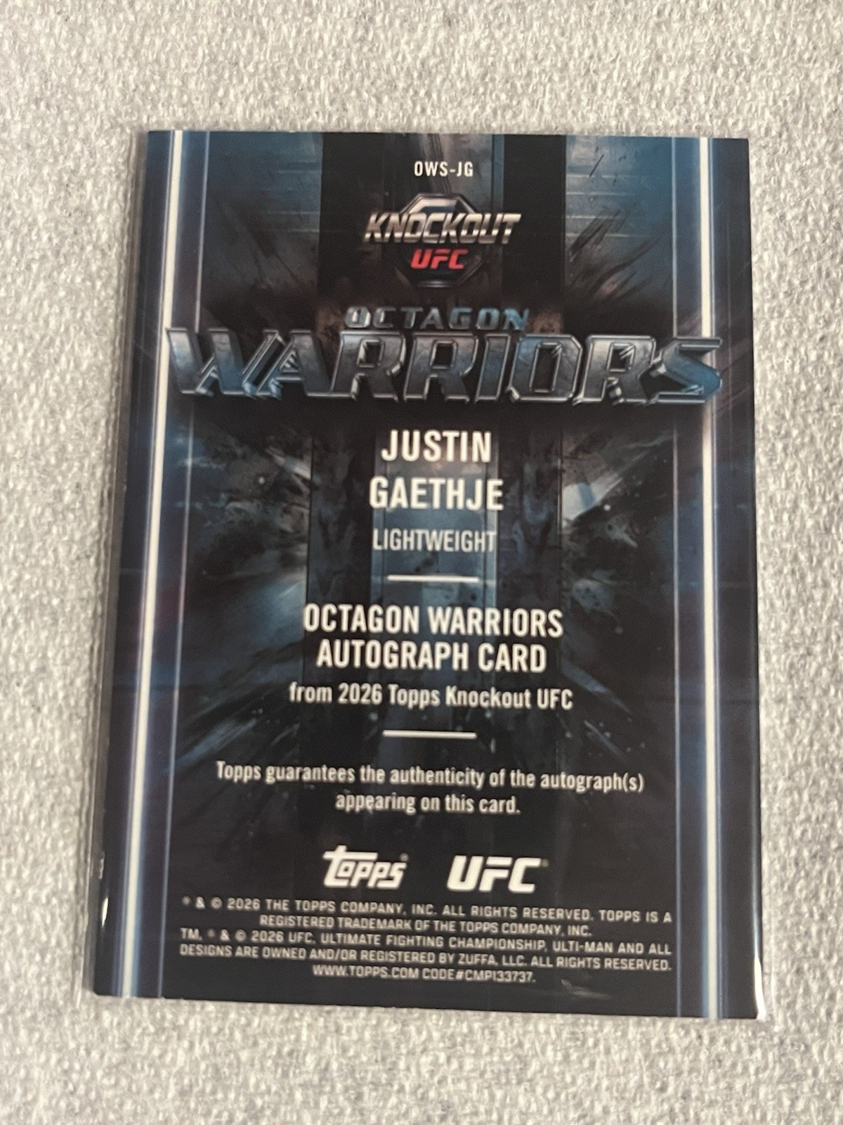 2026 Topps Knockout UFC Octagon Warriors Justin Gaethje Auto OWS-JG #/299