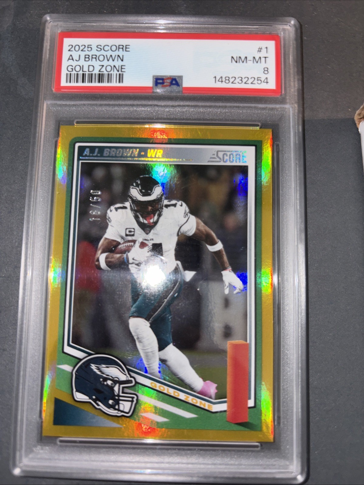 2025 Panini Score Football A.J. Brown [Gold Zone] #1, 18/50 Psa 8 Pop 1 None ^