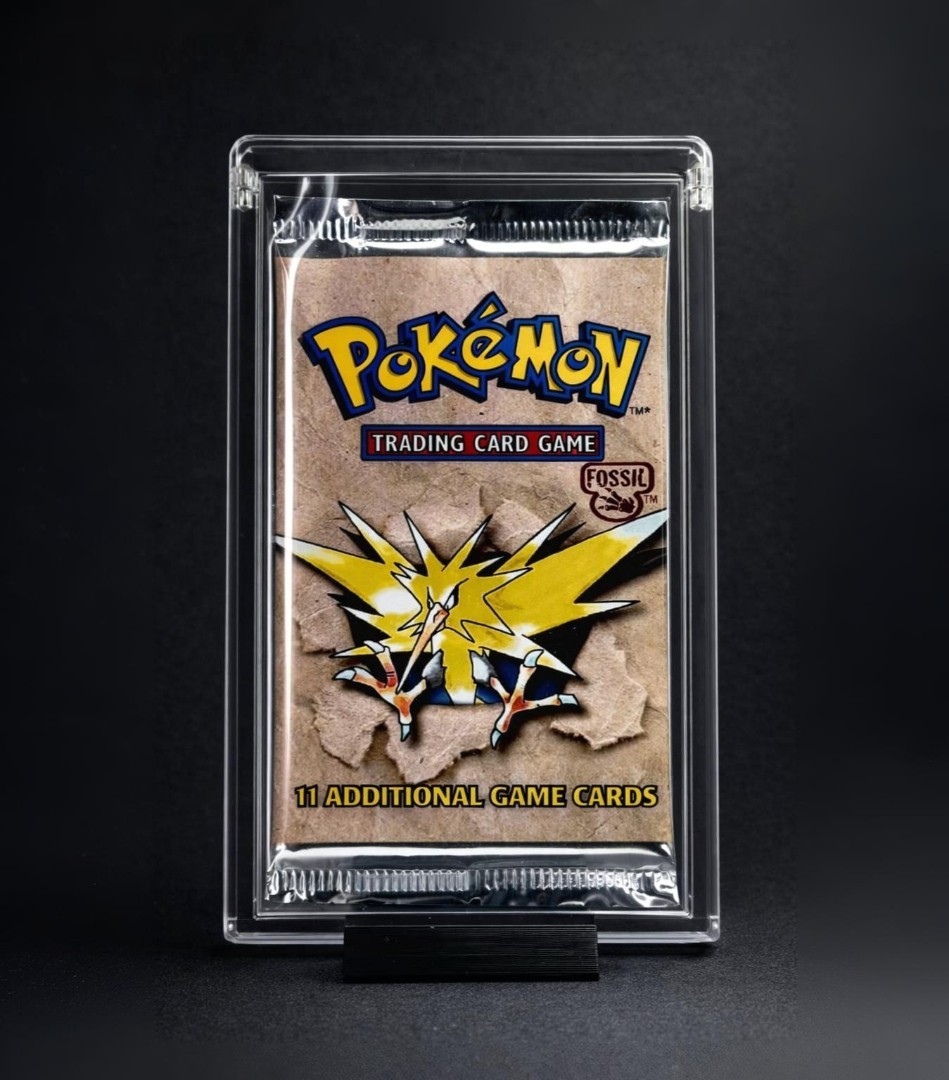 Premium Pokémon Booster Pack Acrylic Display Case with Sleeve & Black Stand
