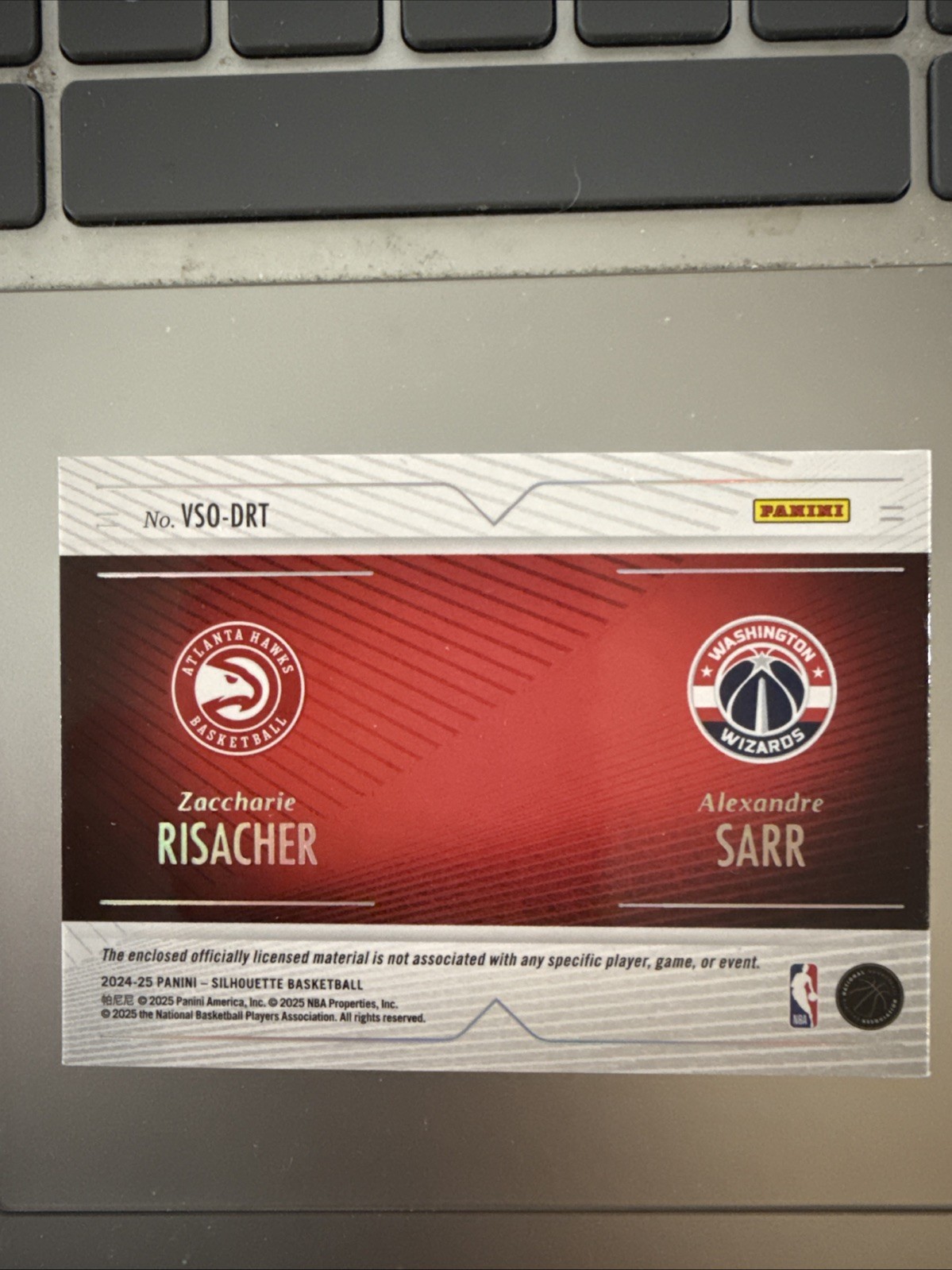 ZACCHARIE RISACHER ALEXANDRE SARR 2024-25 PANINI SILHOUETTE BOOKLET PATCH /25