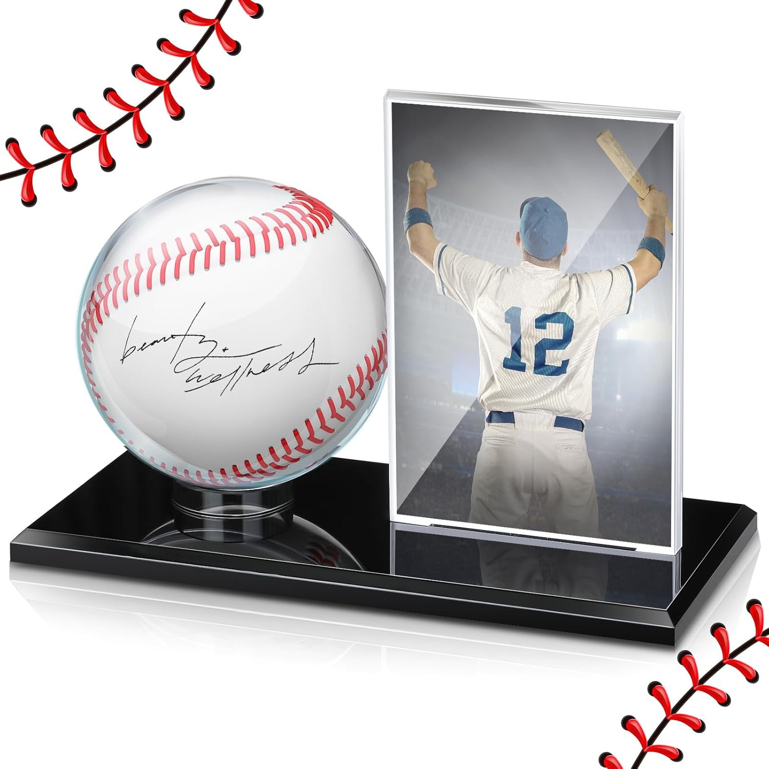 Baseball Display Case for Ball and Cards Clear Base Ball Holder Ring Stand Set