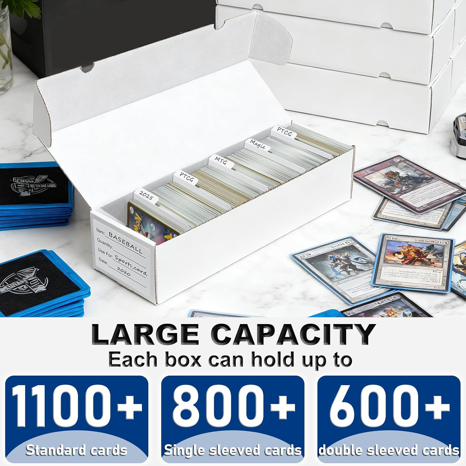 Trading Card Storage Box | 6 Pack • 1100 Count Bulk Card Storage Box | with Divi