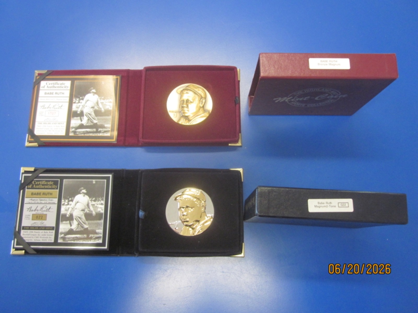 VTG 1996 HIGHLAND MINT 022 OF 375 4 OZ .999 SILVER 2 TONE MAGNUM BABE RUTH COIN+