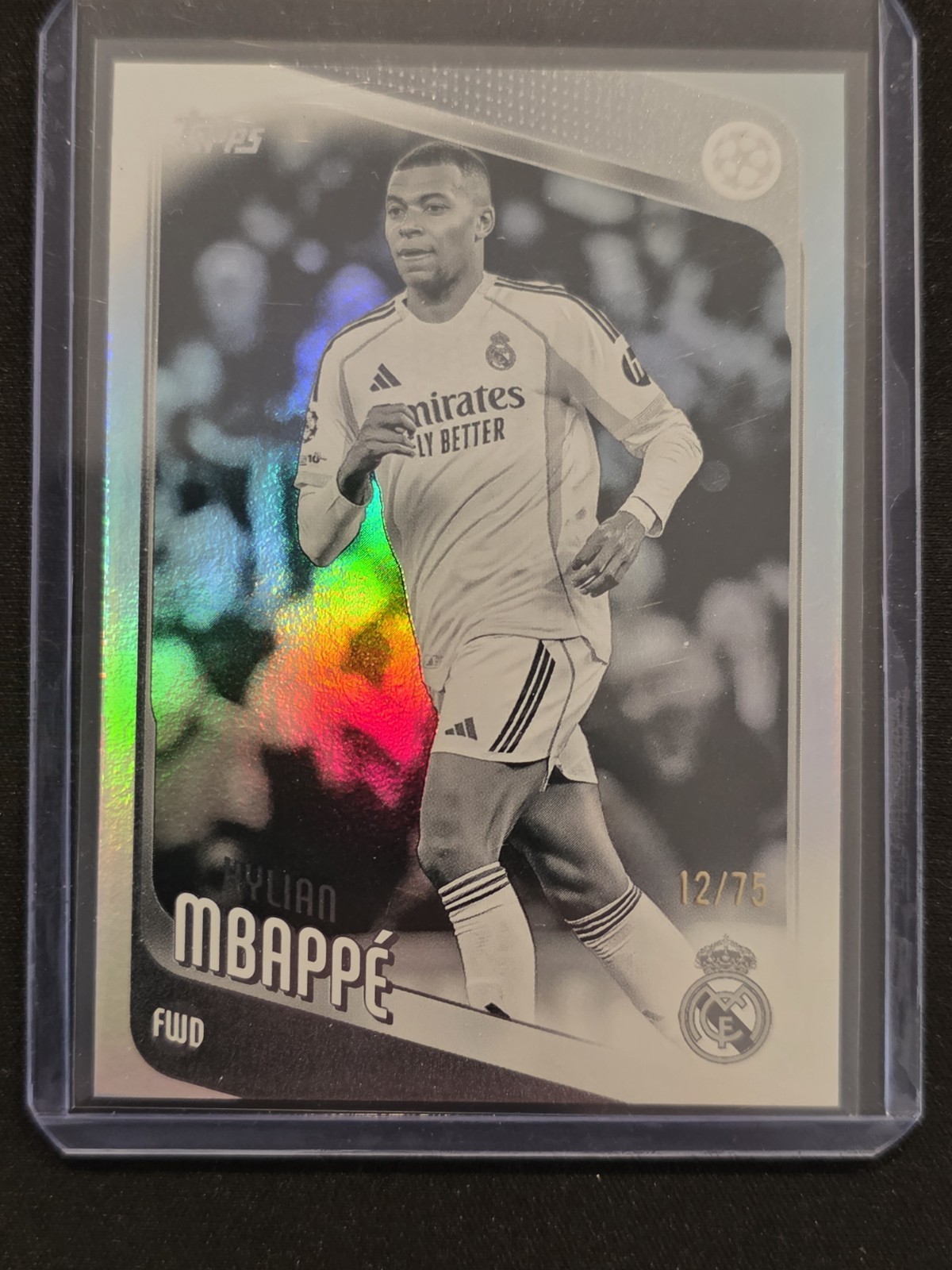 KYLIAN MBAPPÉ 12/75 BLACK & WHITE REFRACTOR🥇⚽🏆 2025-26 TOPPS UEFA CLUB