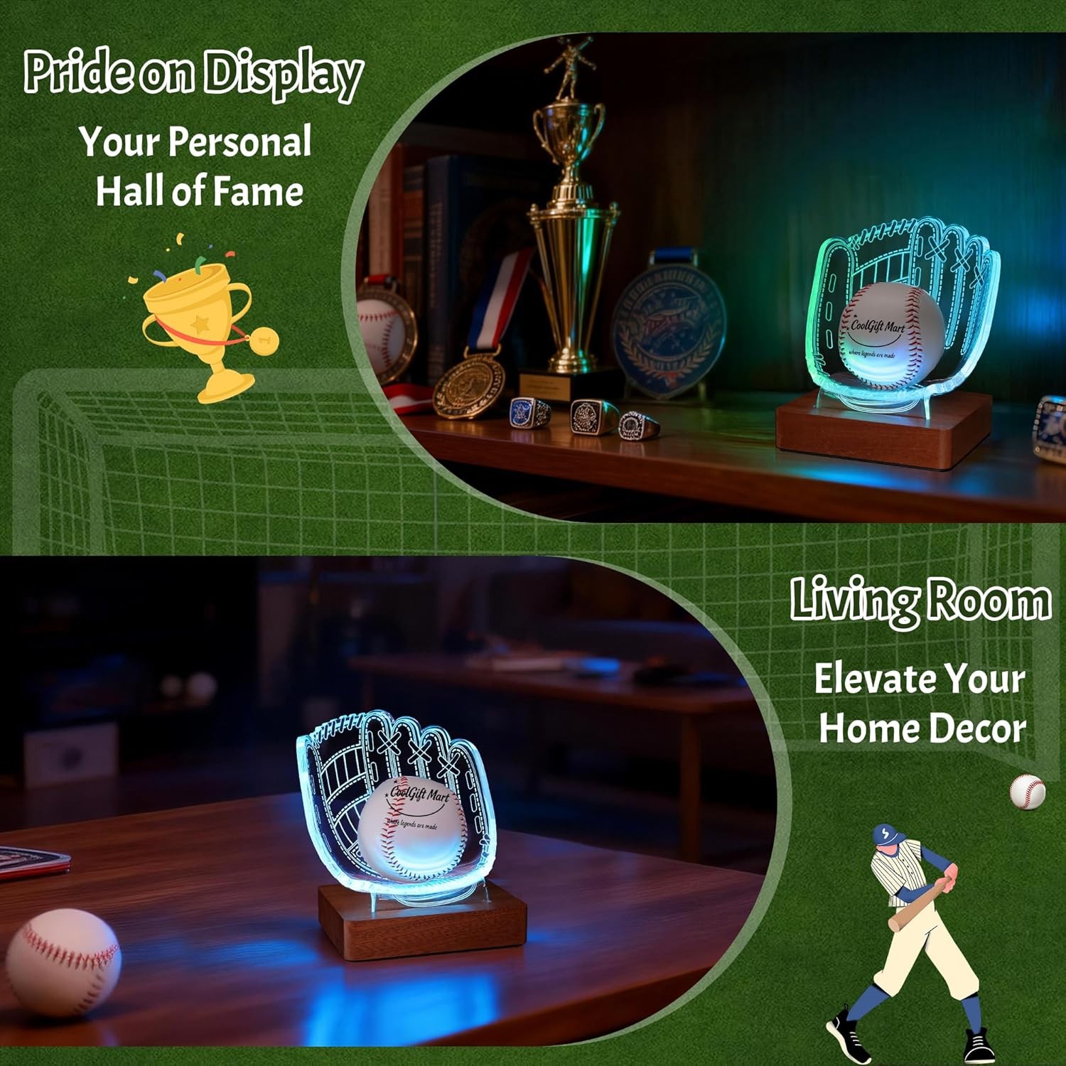 CoolGift Mart Illuminated Baseball Glove Display Stand – Acrylic & Wooden Base w
