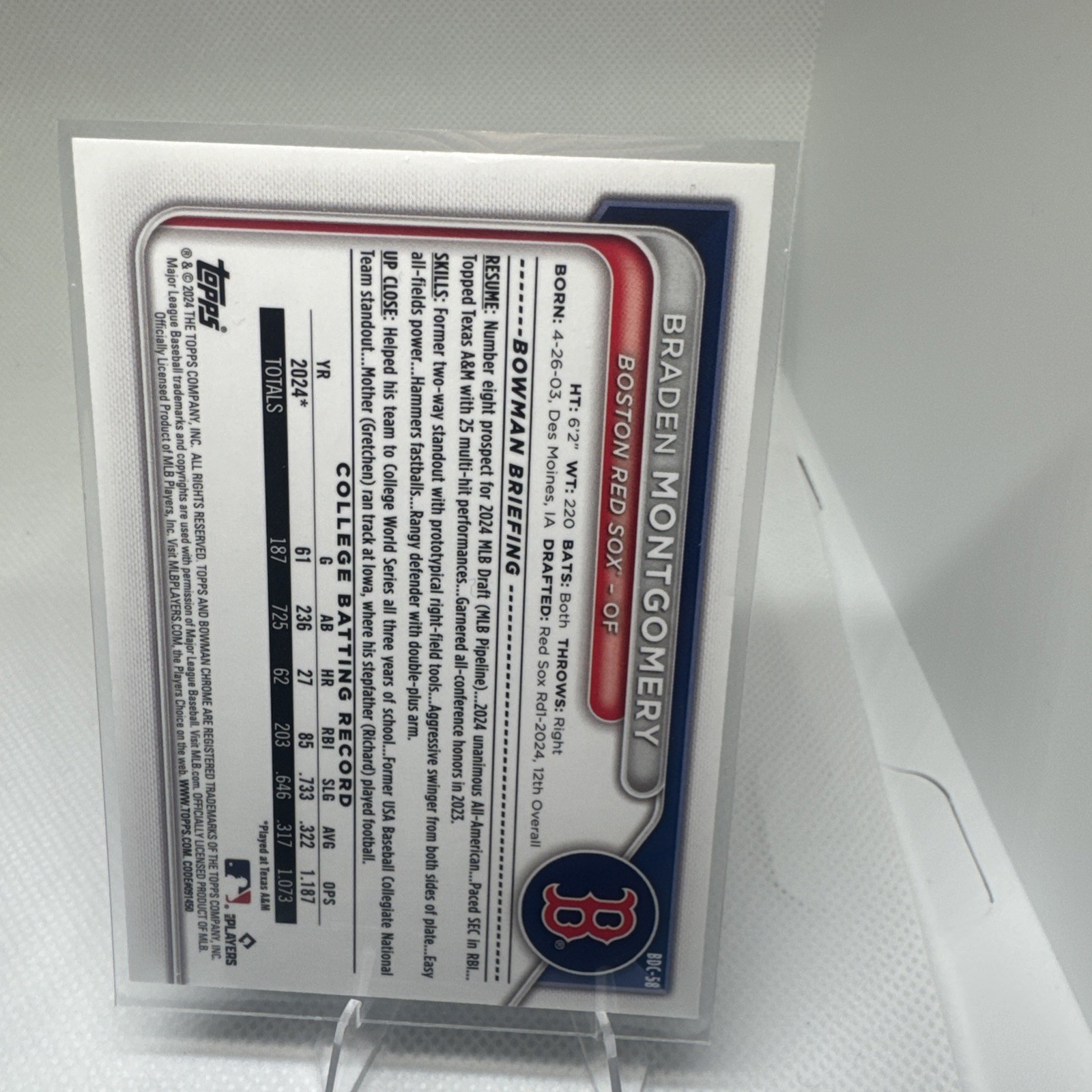 2024 Bowman Draft #BDC-58 Braden Montgomery 1st bowman chrome