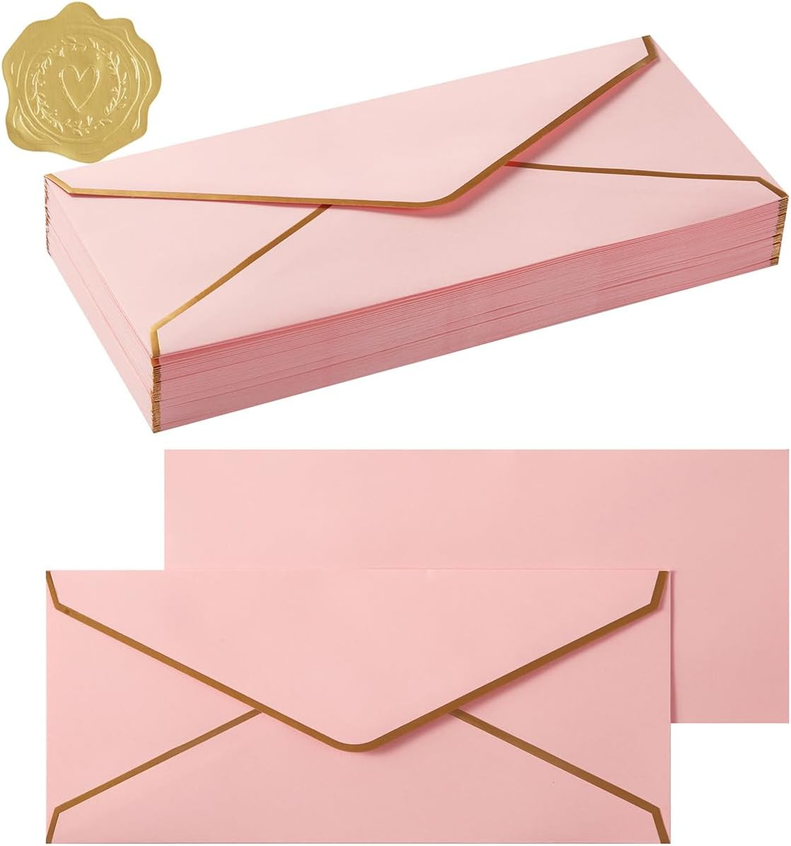 50 Pack #10 Business Envelopes with Gold Border, Self Seal Standard Envelopes wi