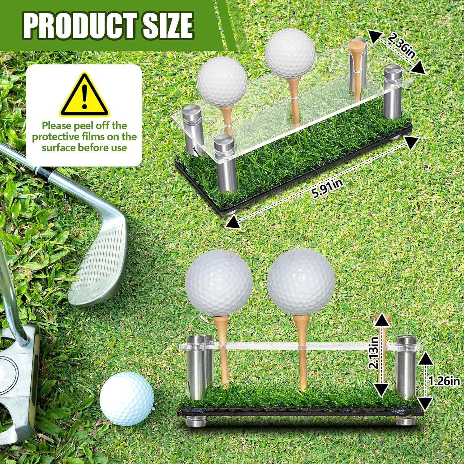 Golf Ball Display Case with Black Base and Acrylic Stand for Office Decor
