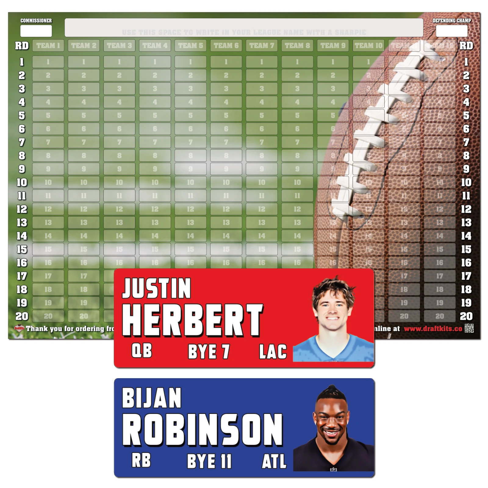 Fantasy Football Draft Board Kit – NEW for 2026 – MEDIUM Player Stickers & Board