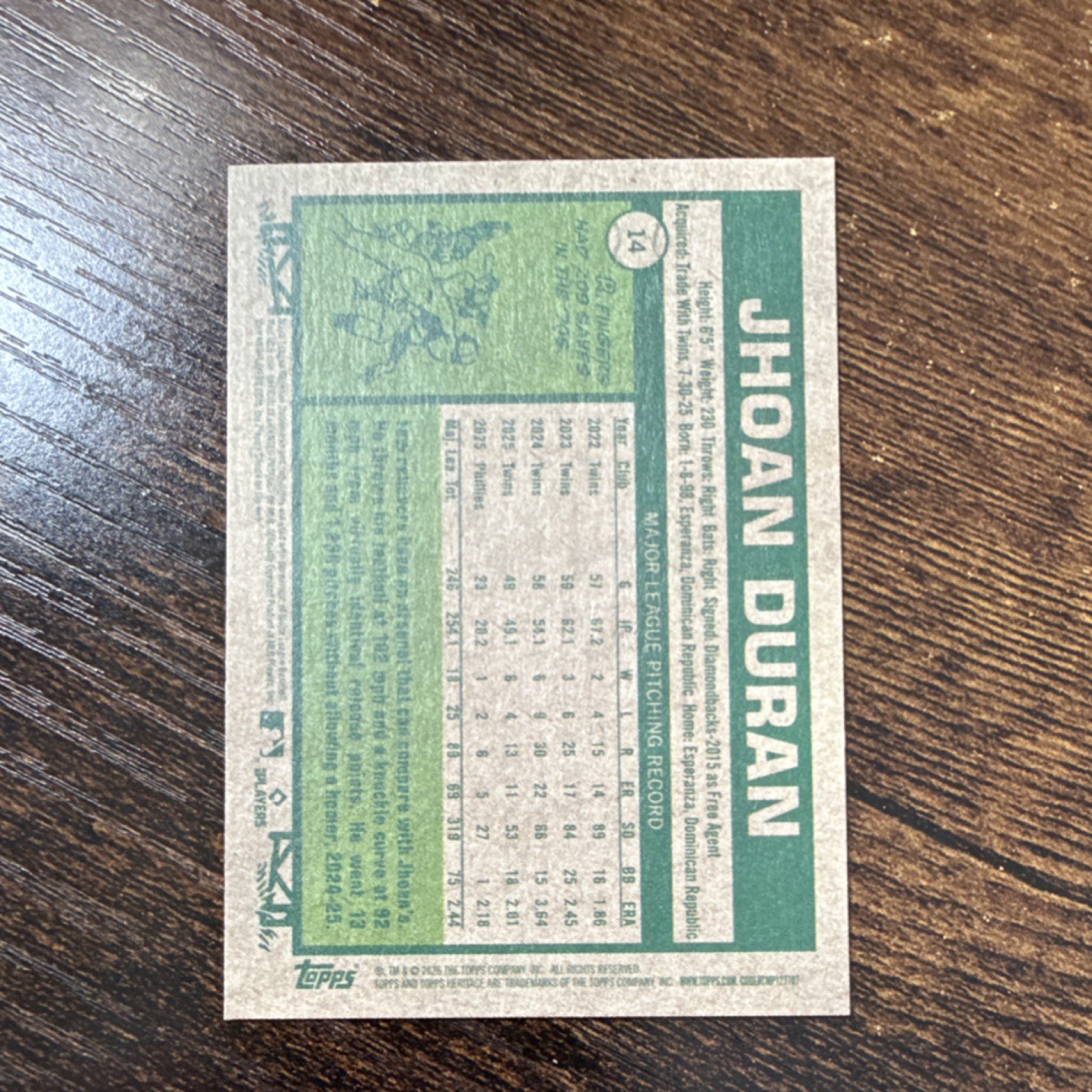 Topps 2026 Heritage Jhoan Duran #14 Short Print Philadelphia Phillies