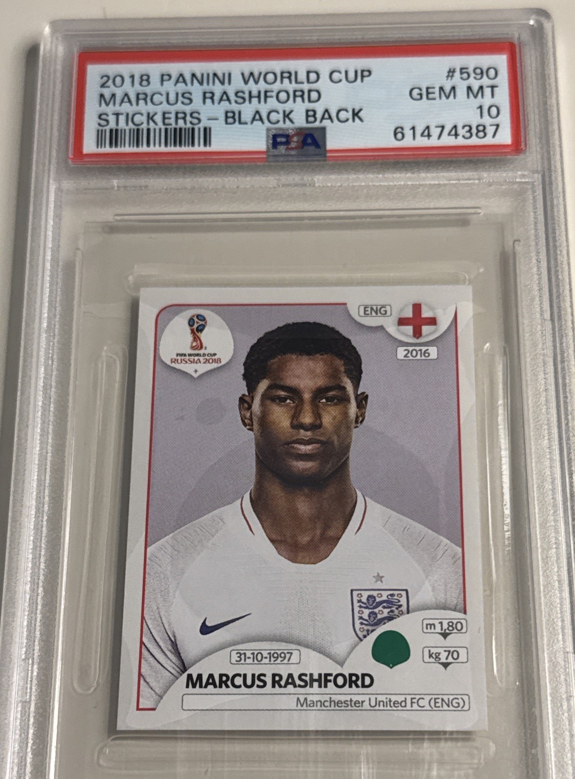 Marcus Rashford 2018 Panini Prizm World Cup – Stickers Black Back #590 PSA 10