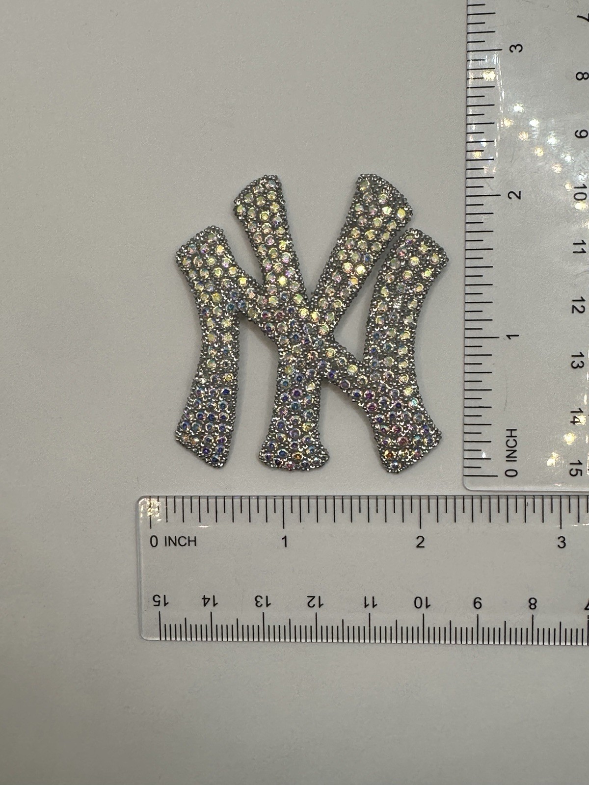 New York Yankees Rhinestone Patch 2” X 2” 3D Crystal Heat Transfer Silver
