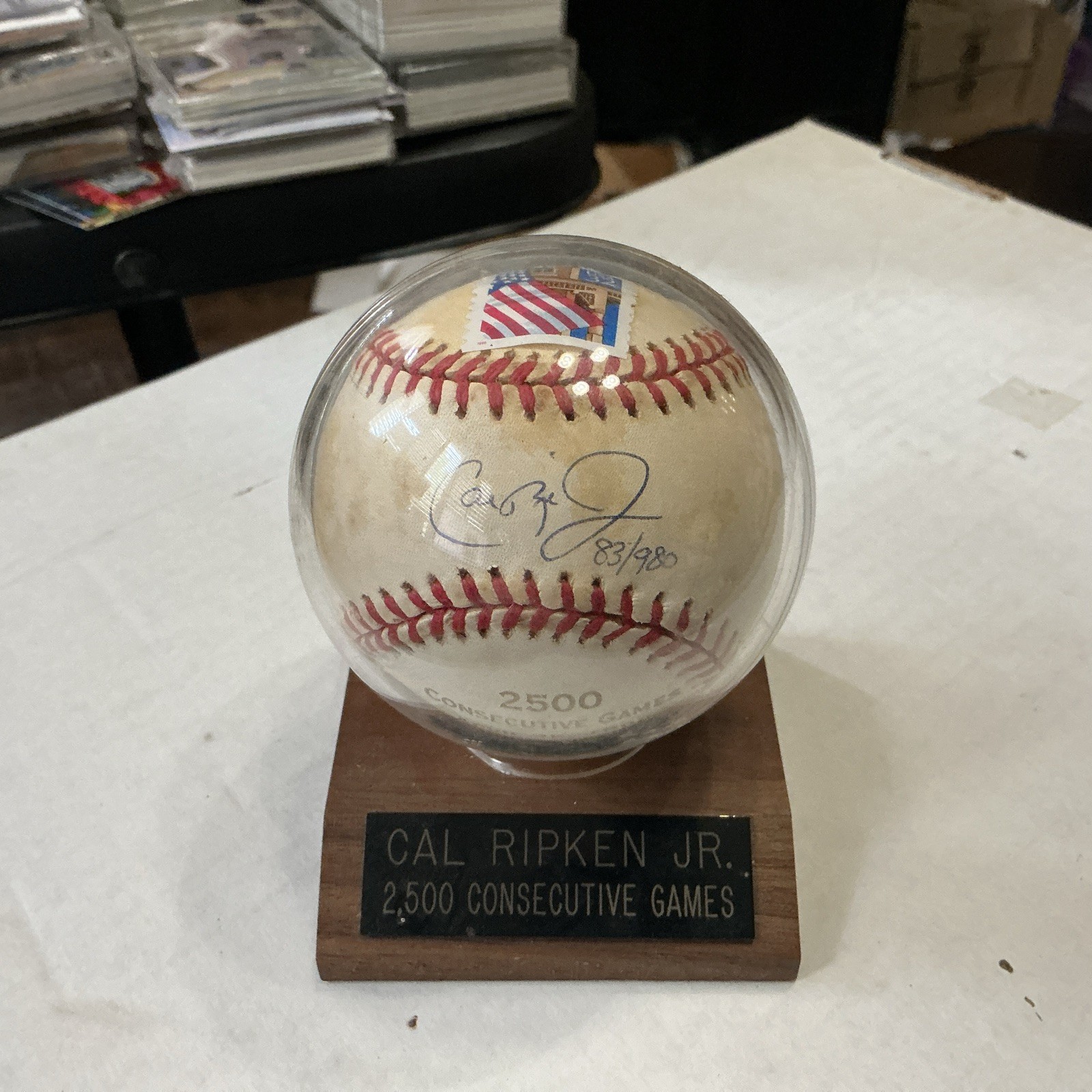 Cal Ripken Jr. 2500 Consecutive Games Autographed Baseball 83/980 Stamp Post