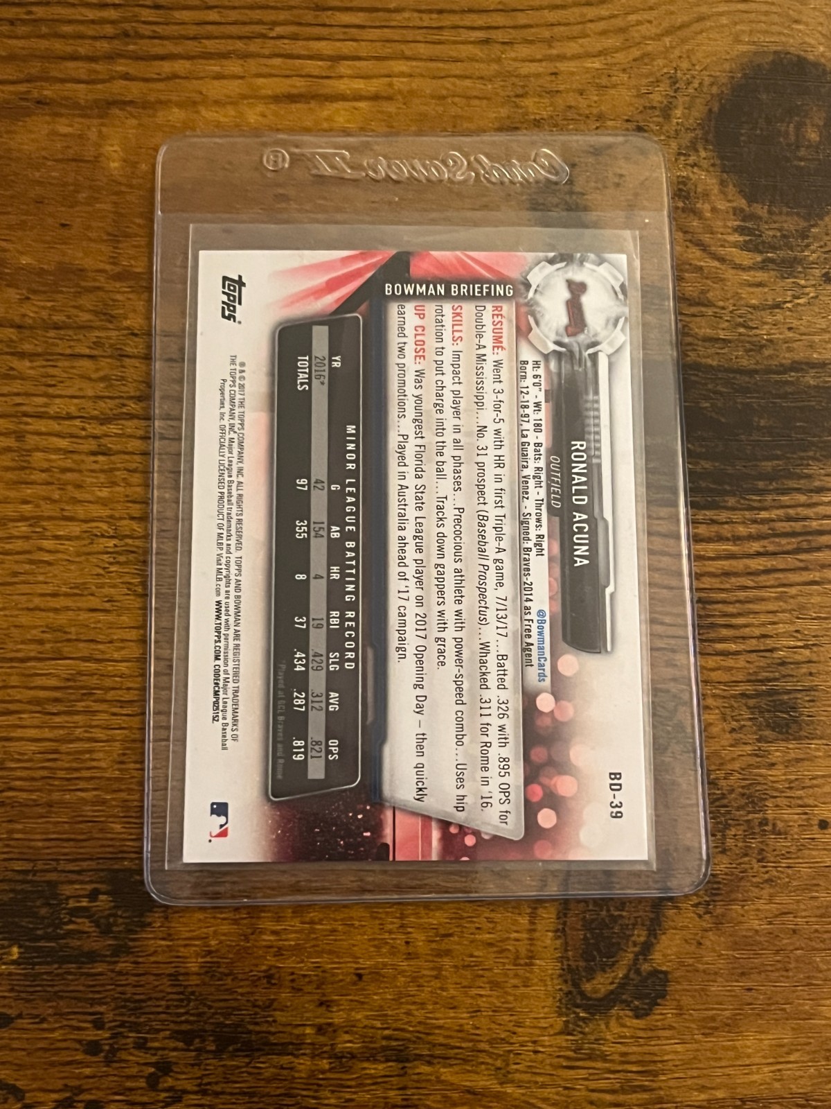 2017 Bowman Draft Ronald Acuna Jr. #BD-39 Prospect Rookie RC Braves
