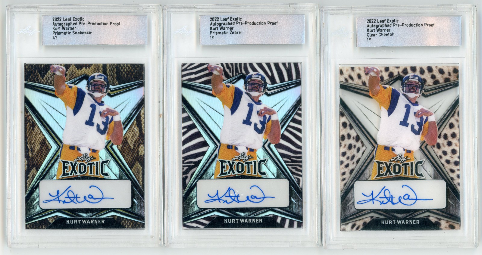 6x 1/1 Kurt Warner 2022 Leaf Exptic Autographed Pre-Production Proof SP Auto Lot