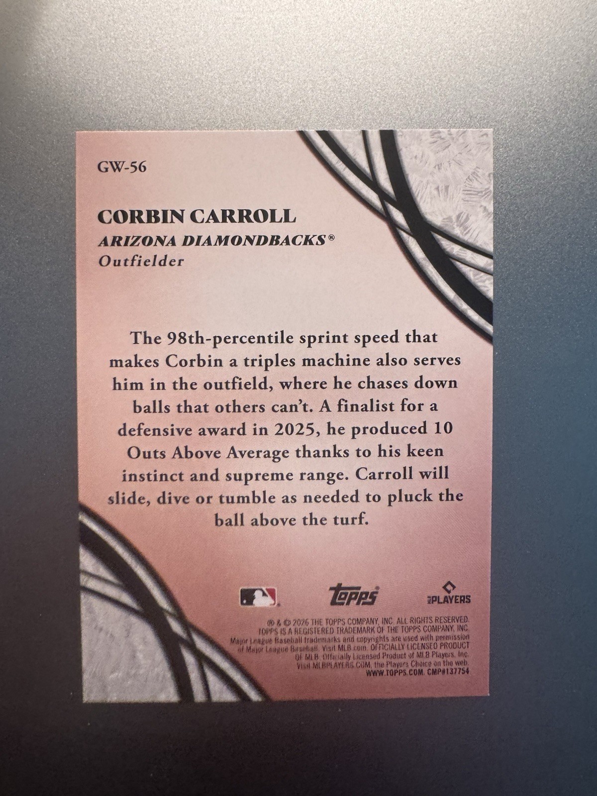 2026 Topps Series 2 Baseball Glove Work GW-56 Corbin Carroll Arizona Diamondback