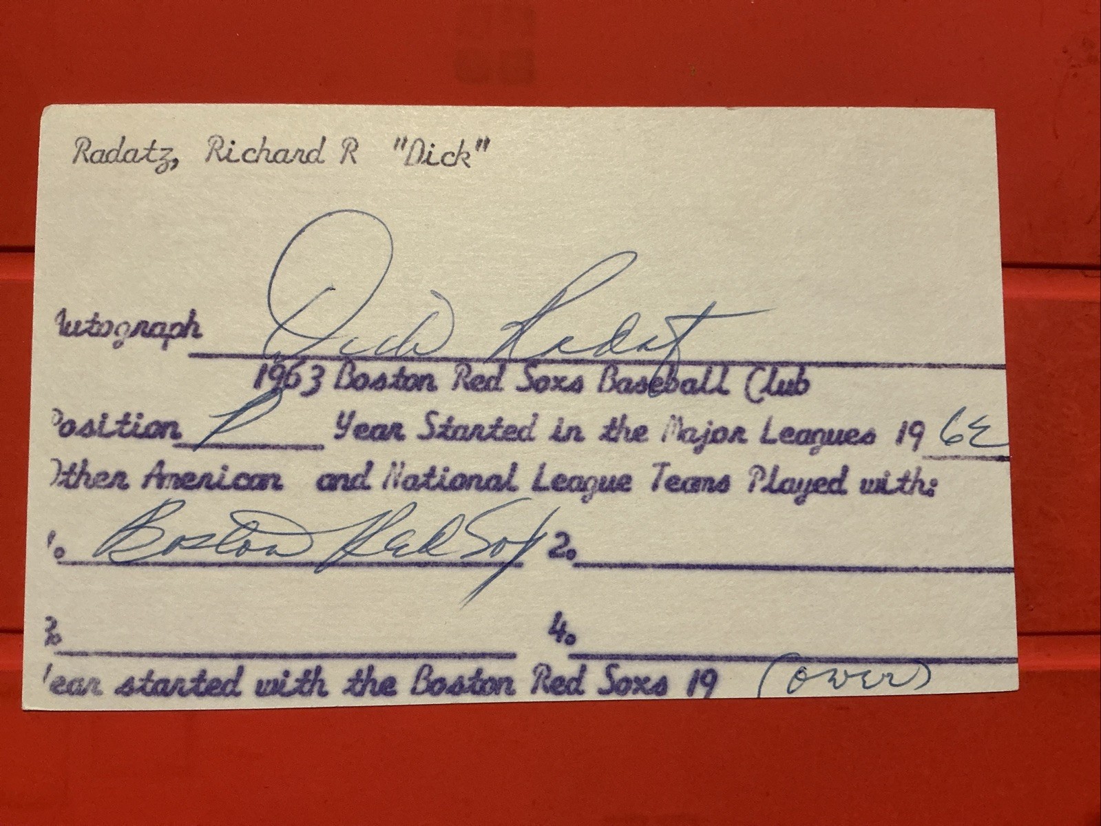 Dick Radatz 🔥🔥🔥🔥1962 Boston Red Sox🔥🔥🔥🔥🔥🔥Autograph 🧢
