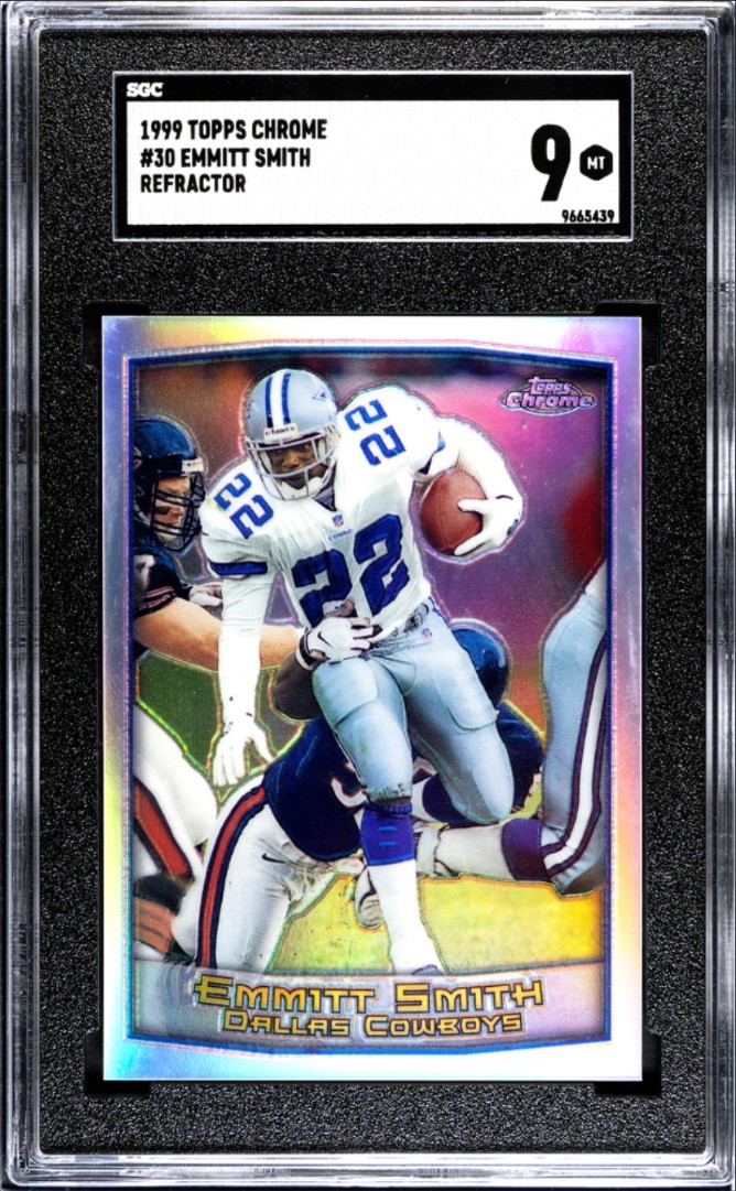 1999 Topps Chrome #30 Emmitt Smith Refractor SGC 9 Well Centered Solid Mint Card