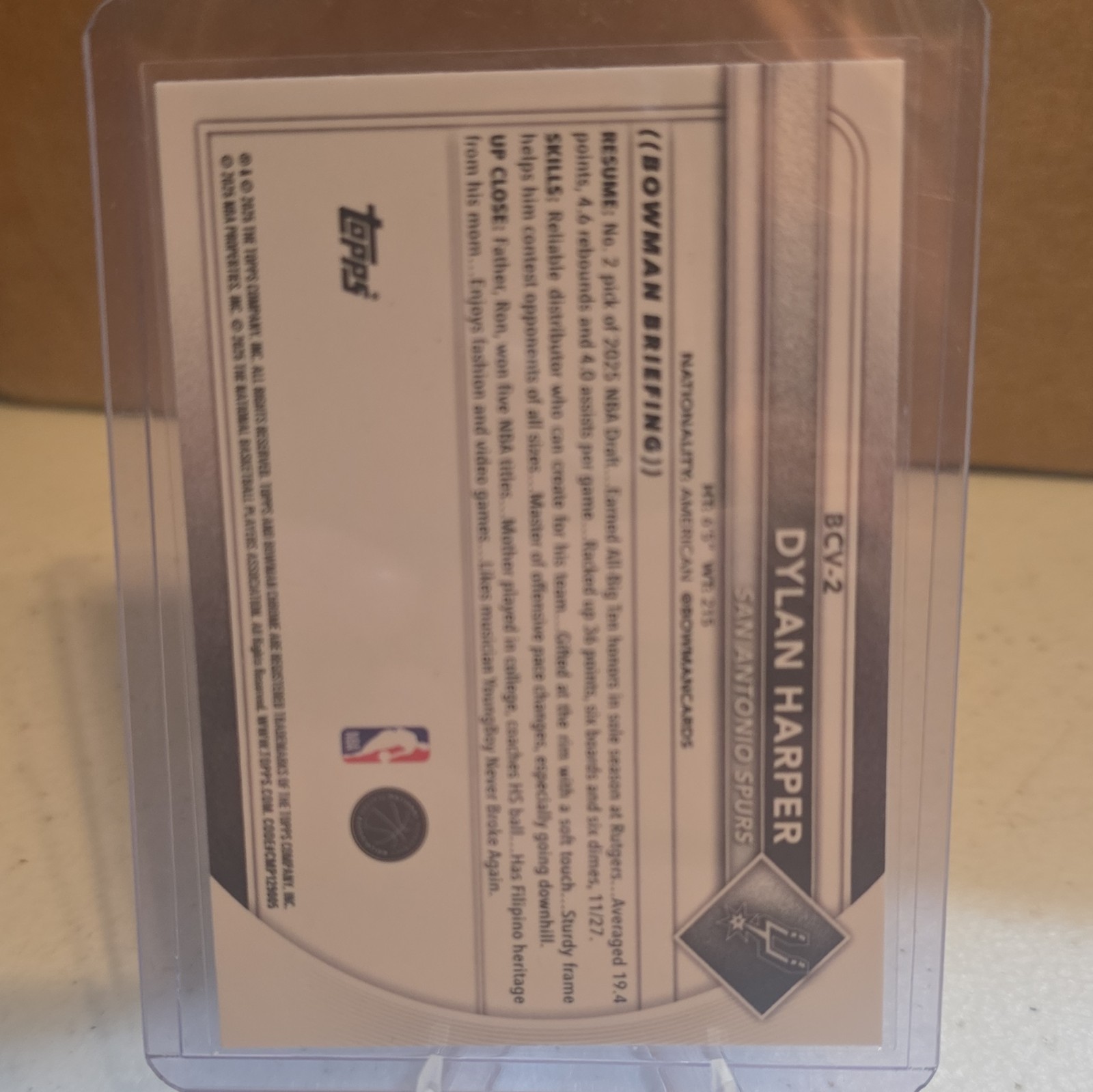 Topps 2025-26 Bowman Chrome Dylan Harper Spurs RC #BCV-2 Blue Shimmer 038/150