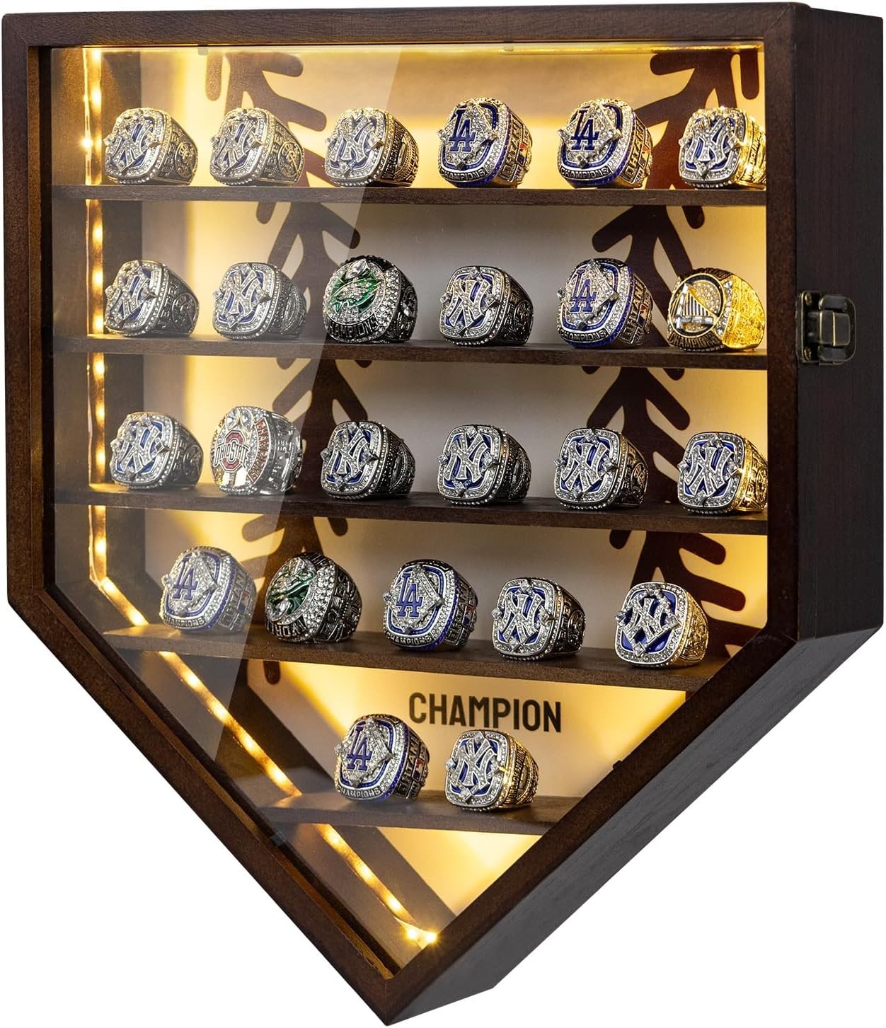 Championship Ring Display Case Display 25pcs Rings,Baseball Ring Display Case wi