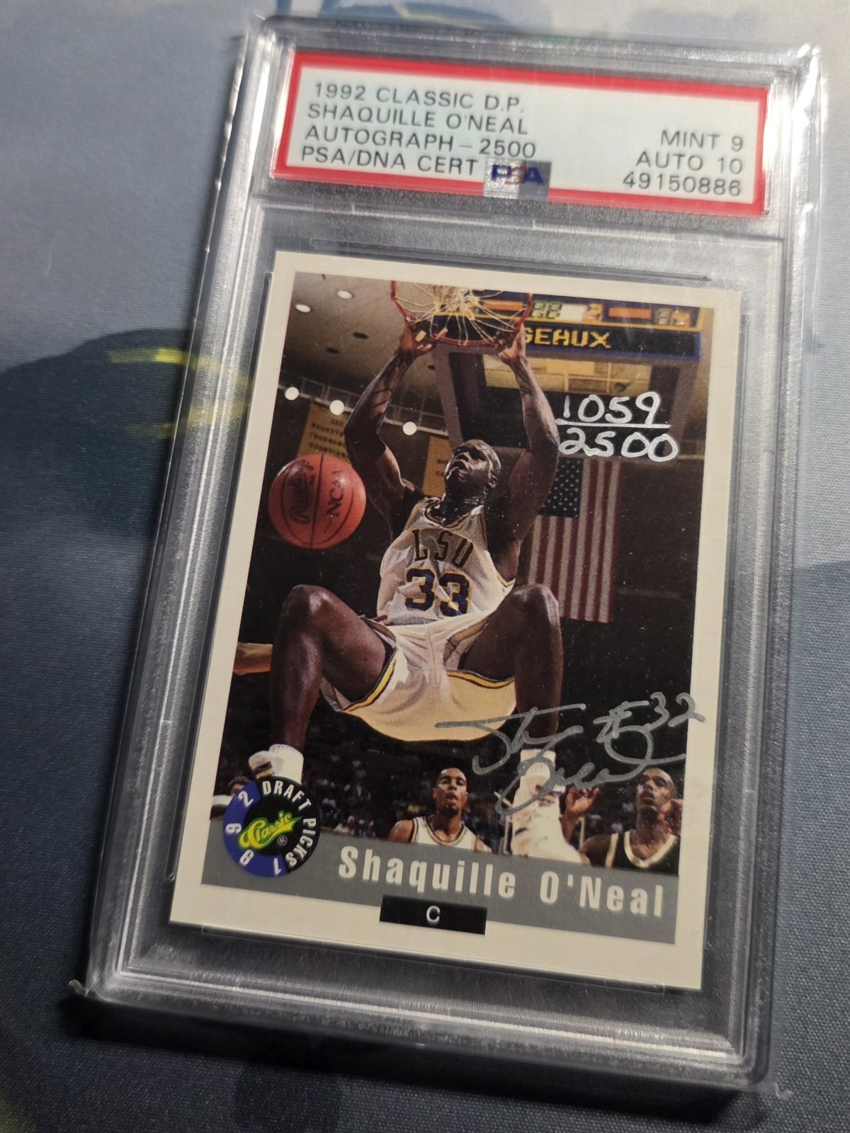 1992 Classic Draft Picks Shaquille O’Neal PSA 9 PSA 10 Auto Insert /2500 POP 15