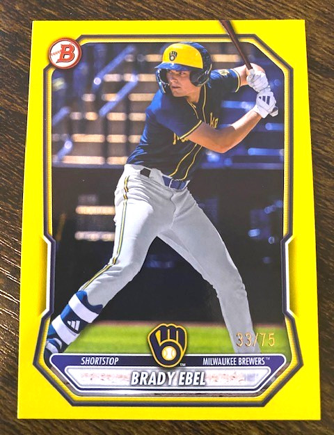 Brady Ebel – 2026 Bowman Prospects – Yellow Border #33/75 – BP-142 – Brewers