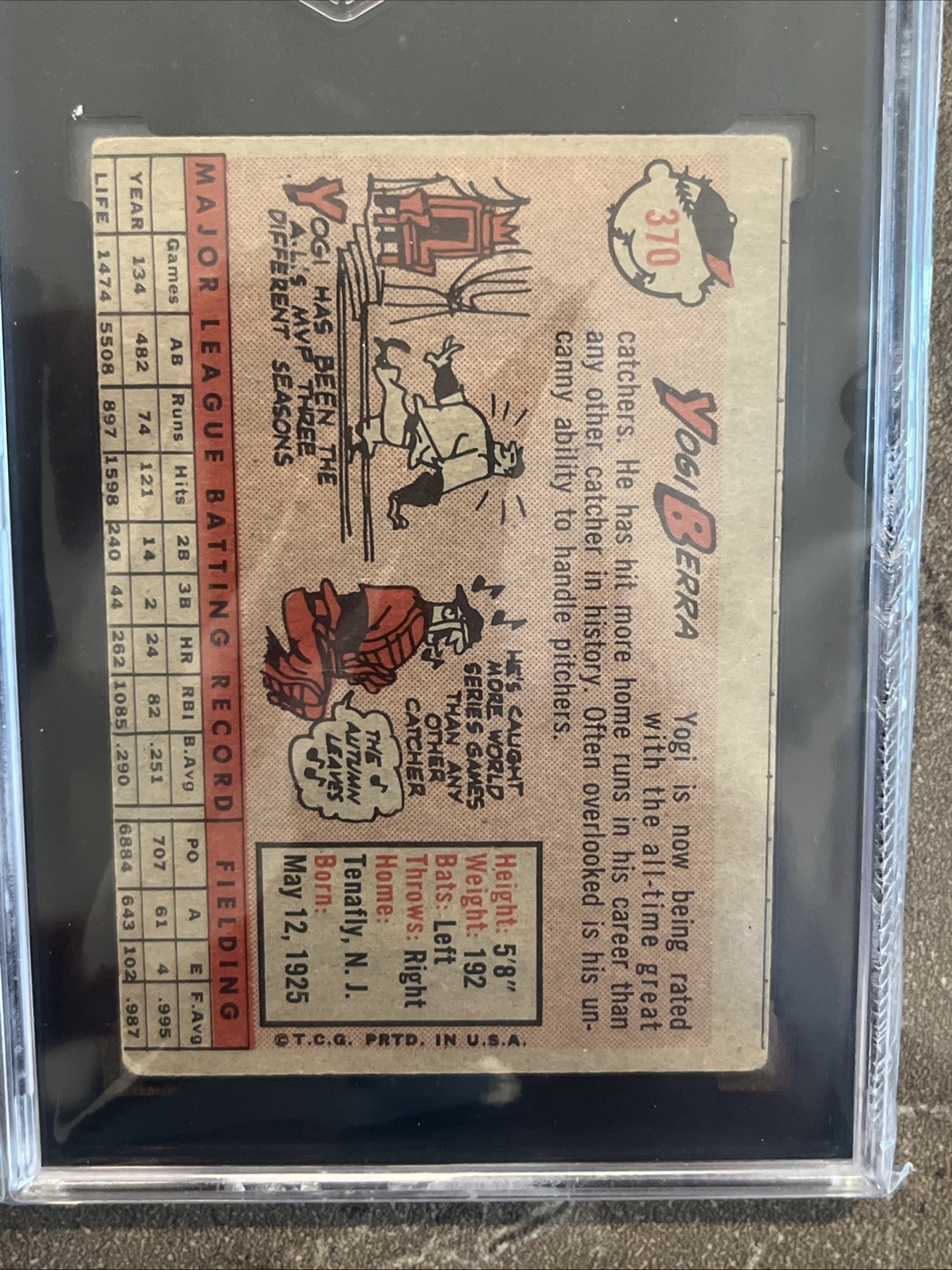 🔥⬛️Yogi Berra⬛️🔥1958 Topps Baseball #370 ~ N. Y. Yankees HOF ~ SGC 2.5