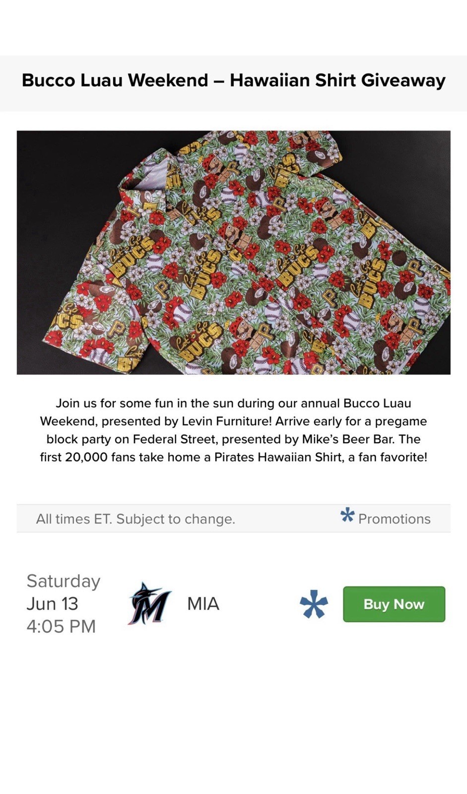 NEW Pittsburgh Pirates Hawaiian Shirt Adult XL 6/13/26 FAST SHIP Pre Sale