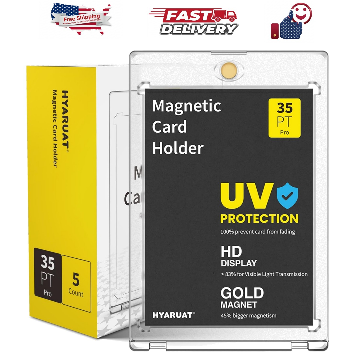 35pt Magnetic Card Holders for Trading Cards – 5 Pack White Clear One Touch H…