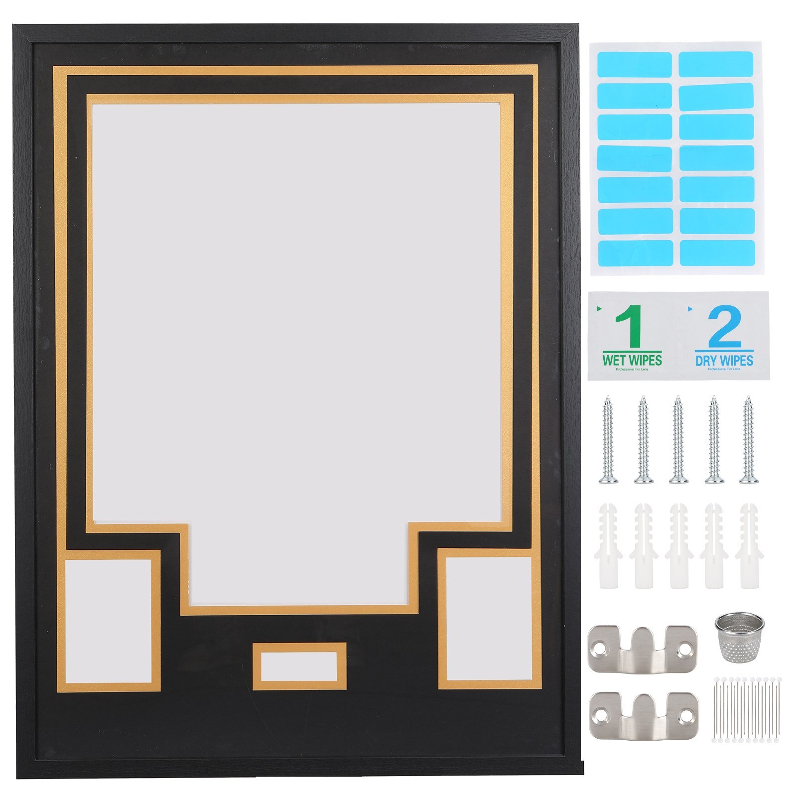 Black & Gold Jersey Display Case, Wall Mount Frame w/ Mat, Photo Slot & Hardware