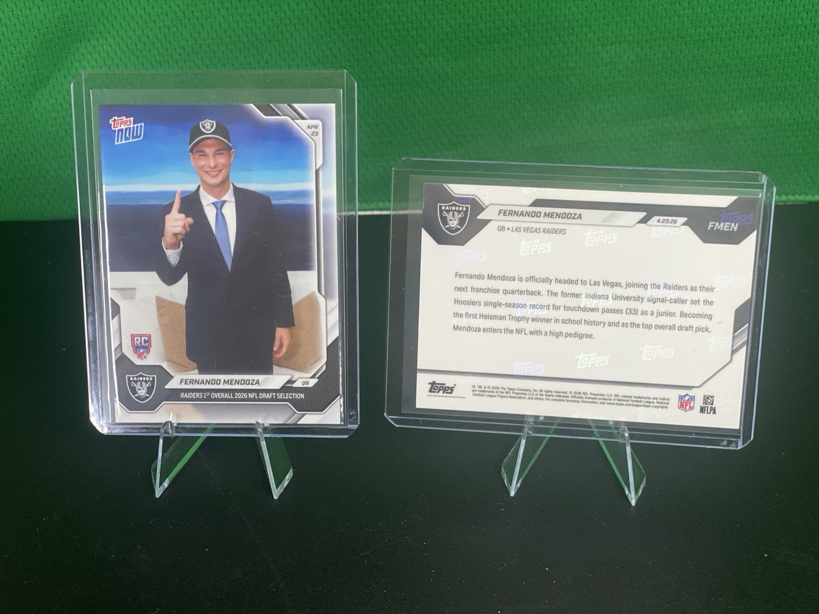 Fernando Mendoza 2026 Topps Now NFL Draft 1st Overall Base Card # FMEN Raiders