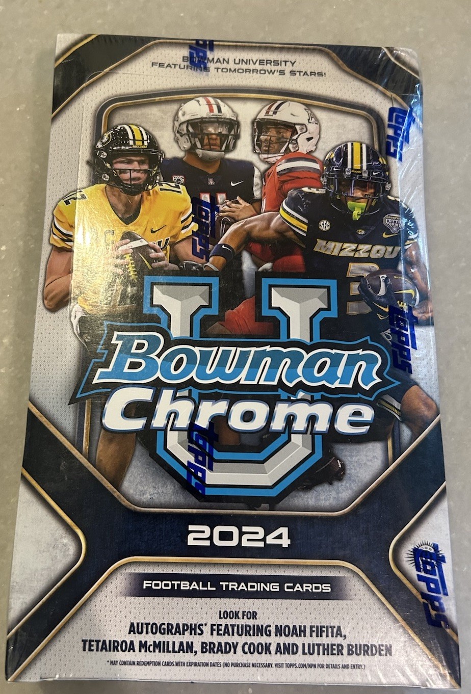 2024 Bowman University Chrome Football Hobby Box Not Pristine/ soft corners