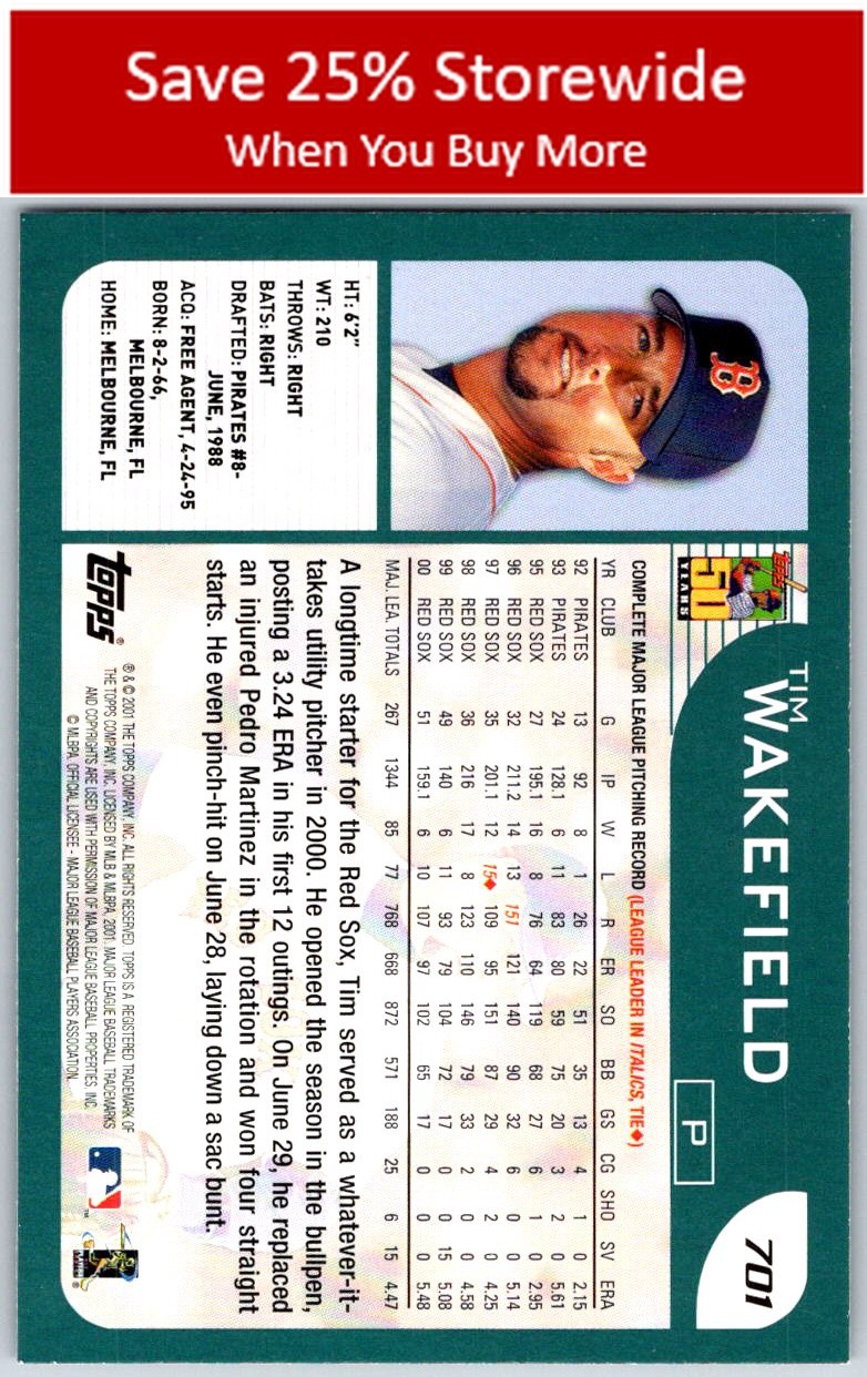 Tim Wakefield 2001 Topps #701 Boston Red Sox