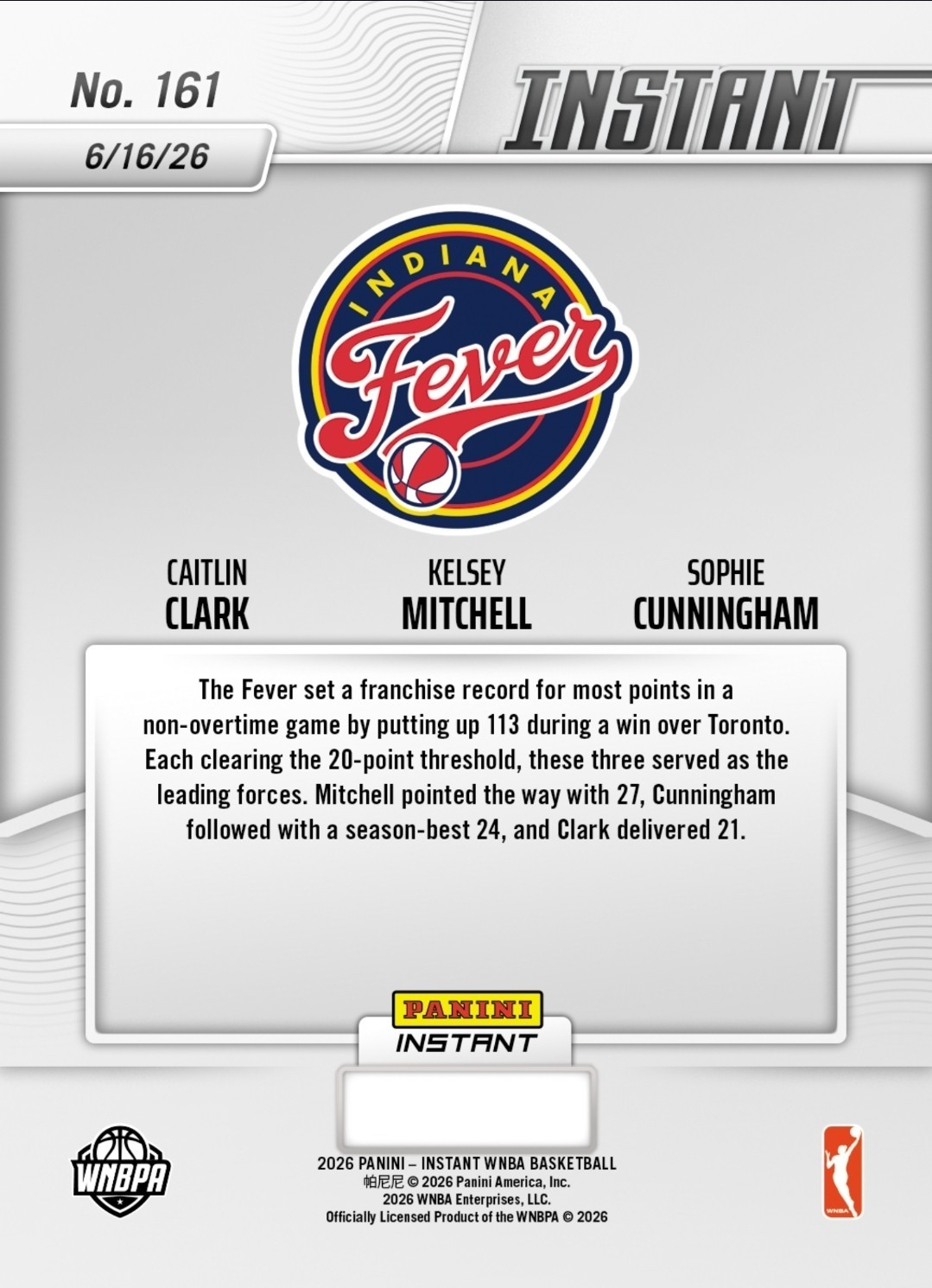 Caitlin Clark/Mitchell/Sophie Cunningham 2026 Panini Instant WNBA #161 Presale