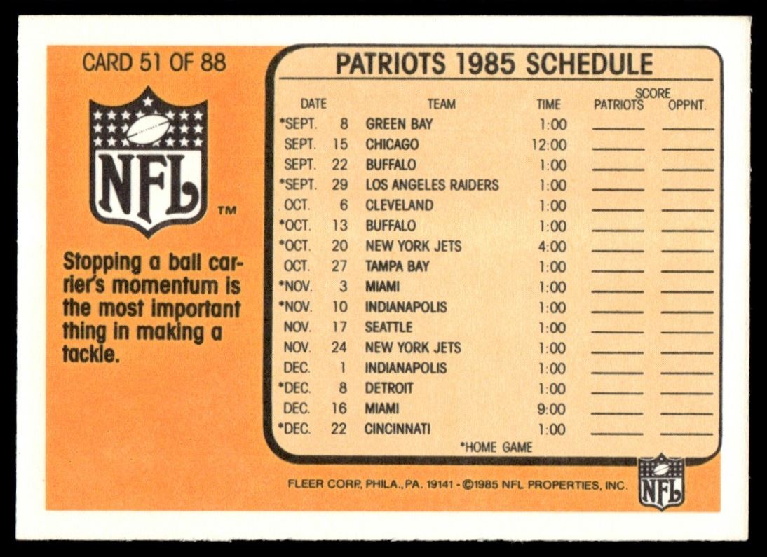 1985 FLEER TEAM ACTION STANDING THE BALL CARRIER UP (1985 SCHEDULE) E NEW