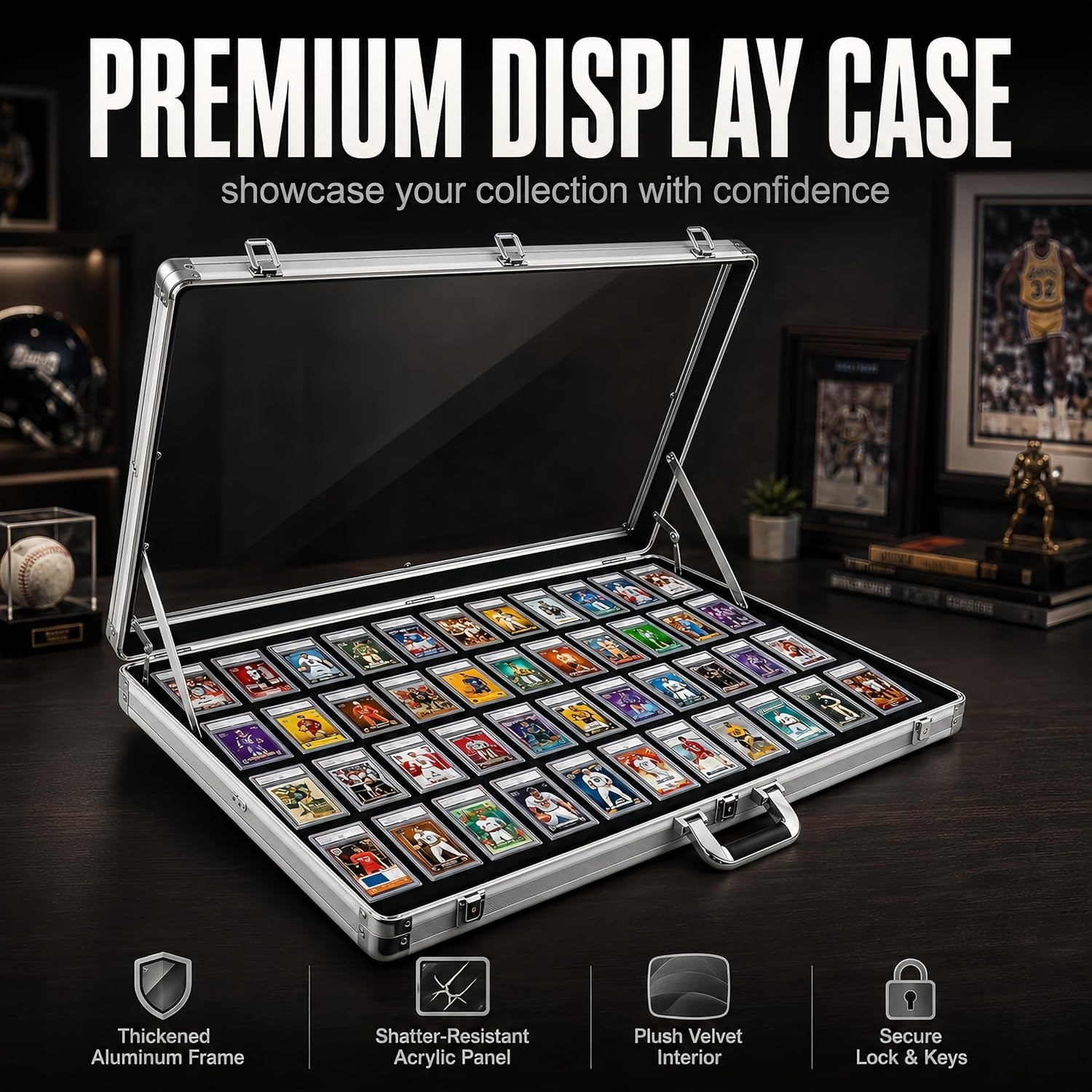 Card Show Display Case Large Aluminum 34″X22″ Lockable Trading Card Display