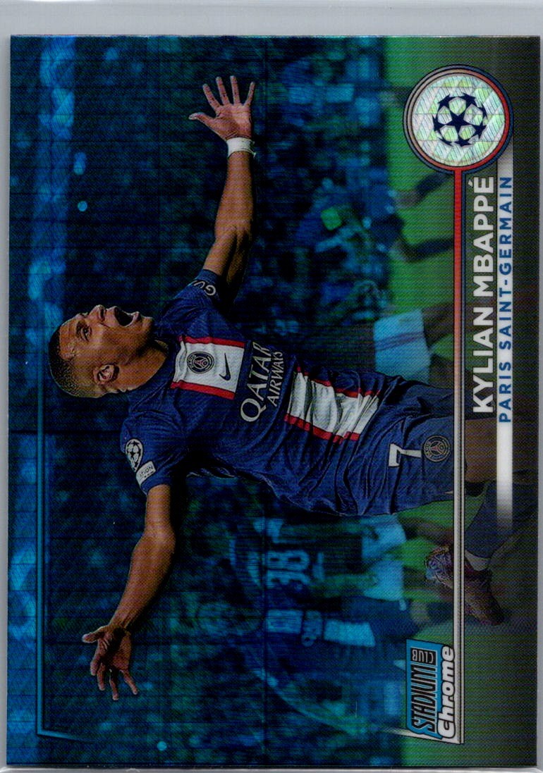 2022-23 Stadium Club Chrome UEFA #2 Kylian Mbappé Blue Prism Refractor